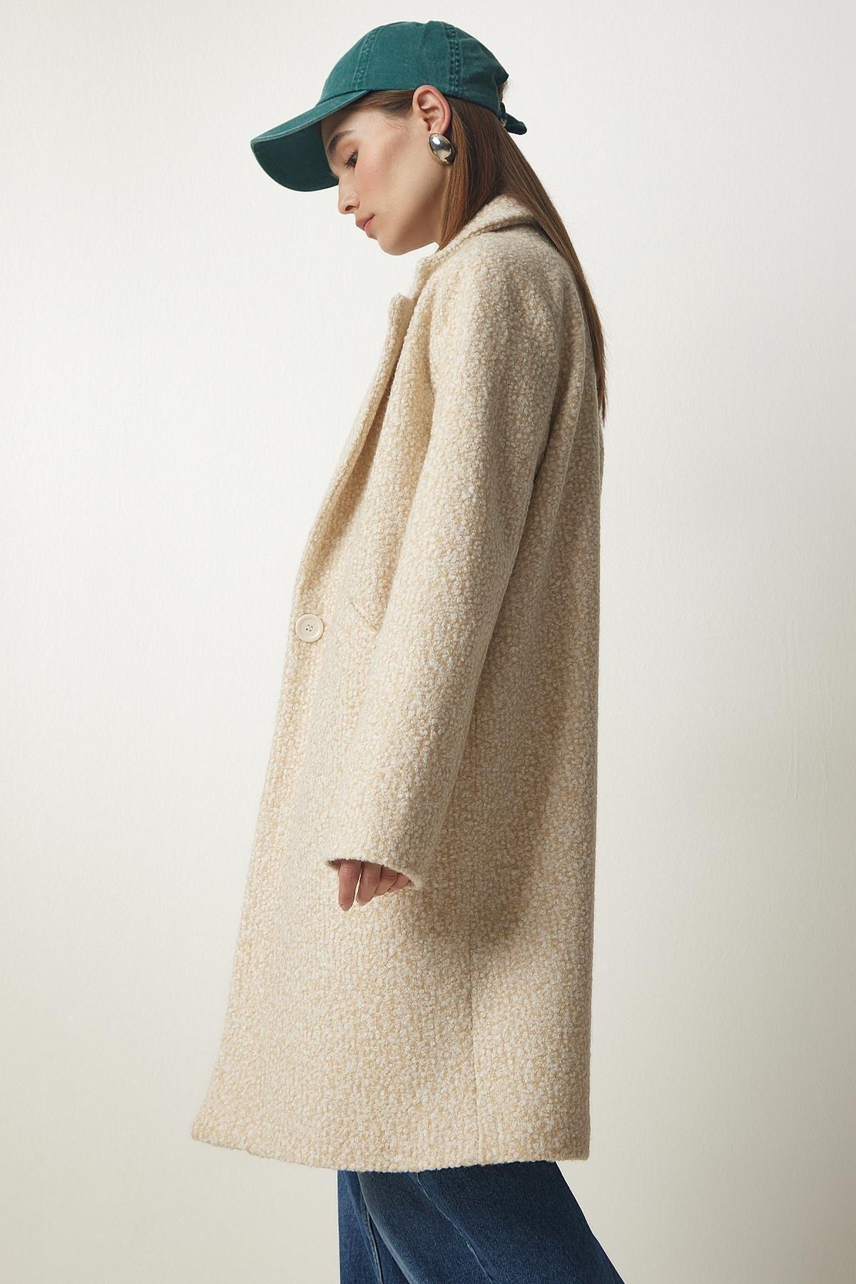 Cream Midi Pocket Boucle Coat, Cream, large image number 2