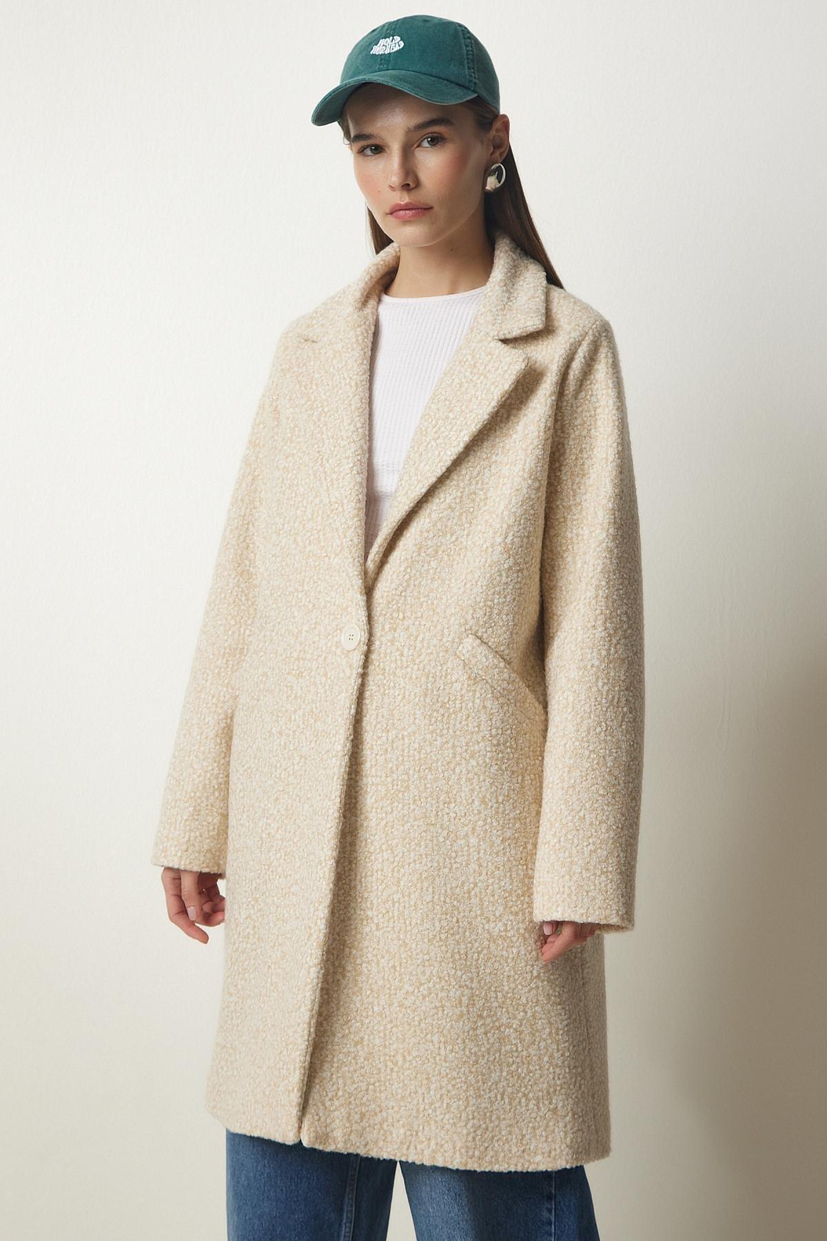 Cream Midi Pocket Boucle Coat, Cream, large image number 4