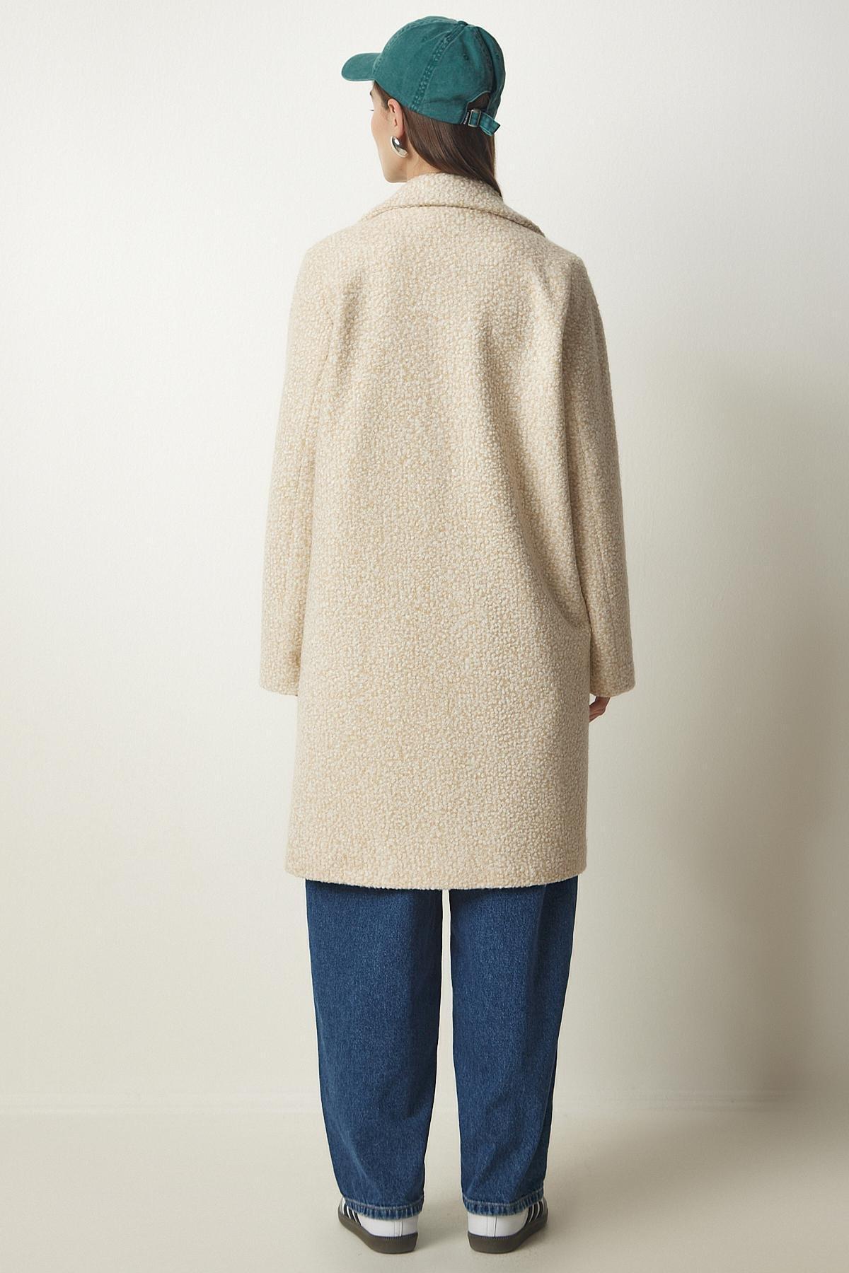 Cream Midi Pocket Boucle Coat, Cream, large image number 5
