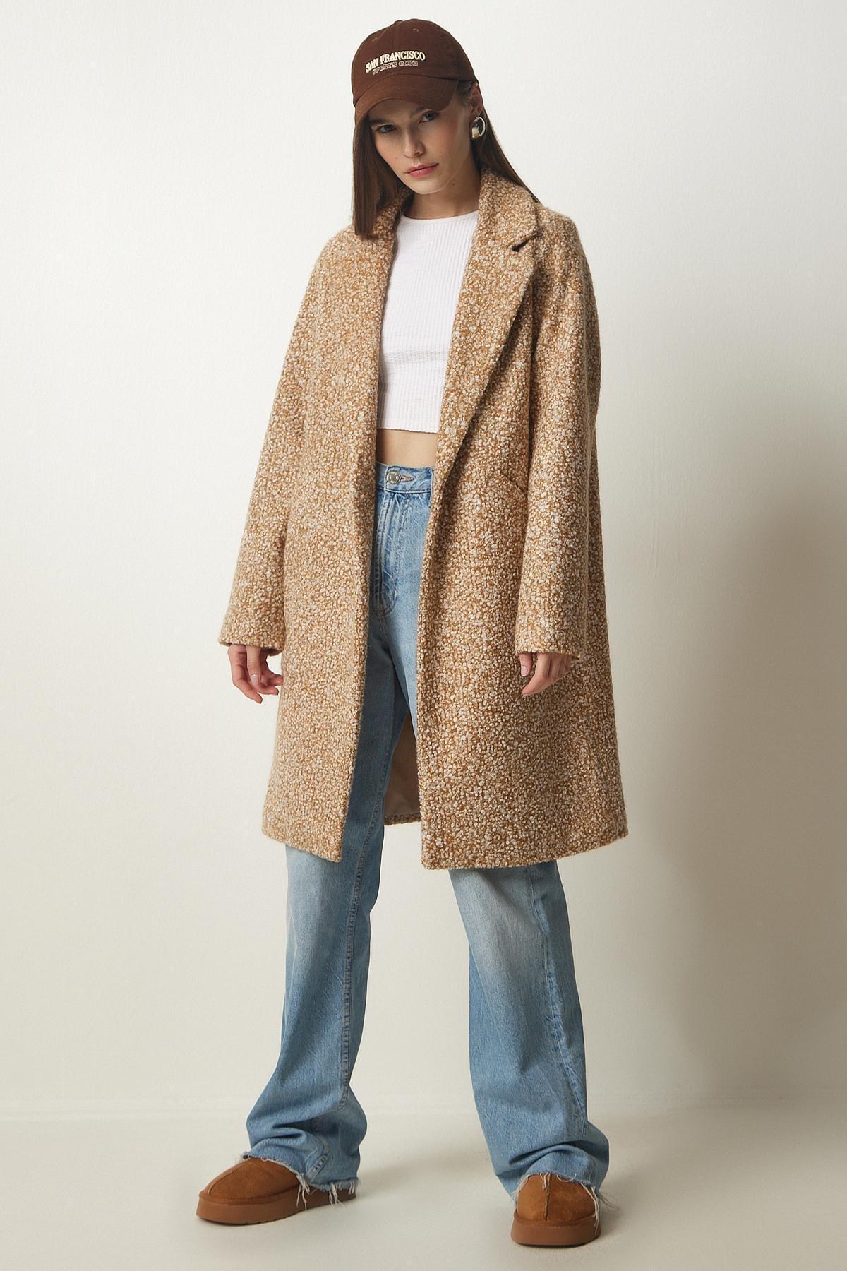 Brown Double Breasted Collar Coat, BISCUIT, large image number 0
