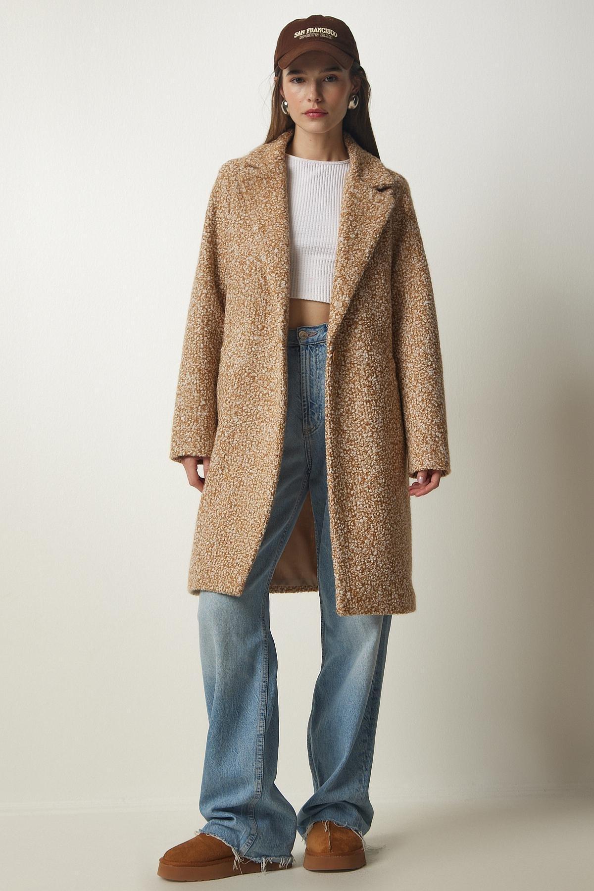 Brown Double Breasted Collar Coat, BISCUIT, large image number 1