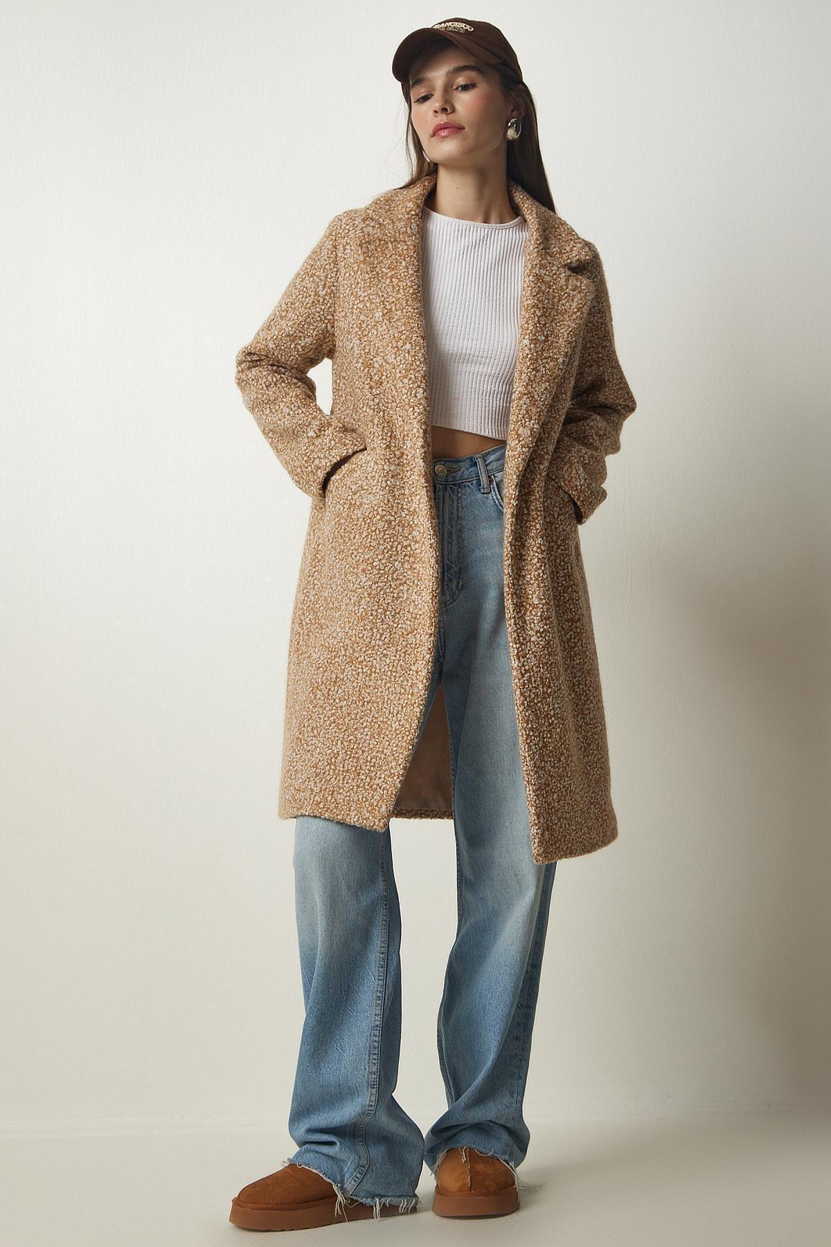 Brown Double Breasted Collar Coat, BISCUIT, large image number 2