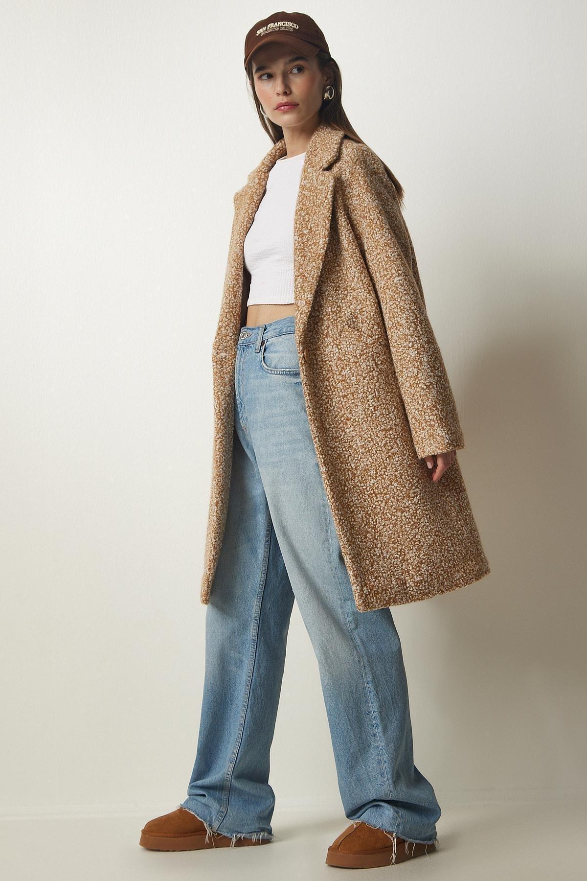 Brown Double Breasted Collar Coat, BISCUIT, large image number 3