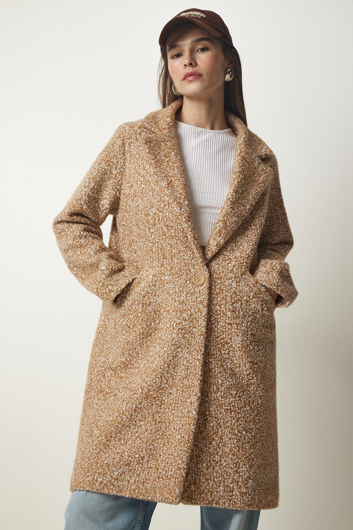 Brown Double Breasted Collar Coat, BISCUIT, large image number 4