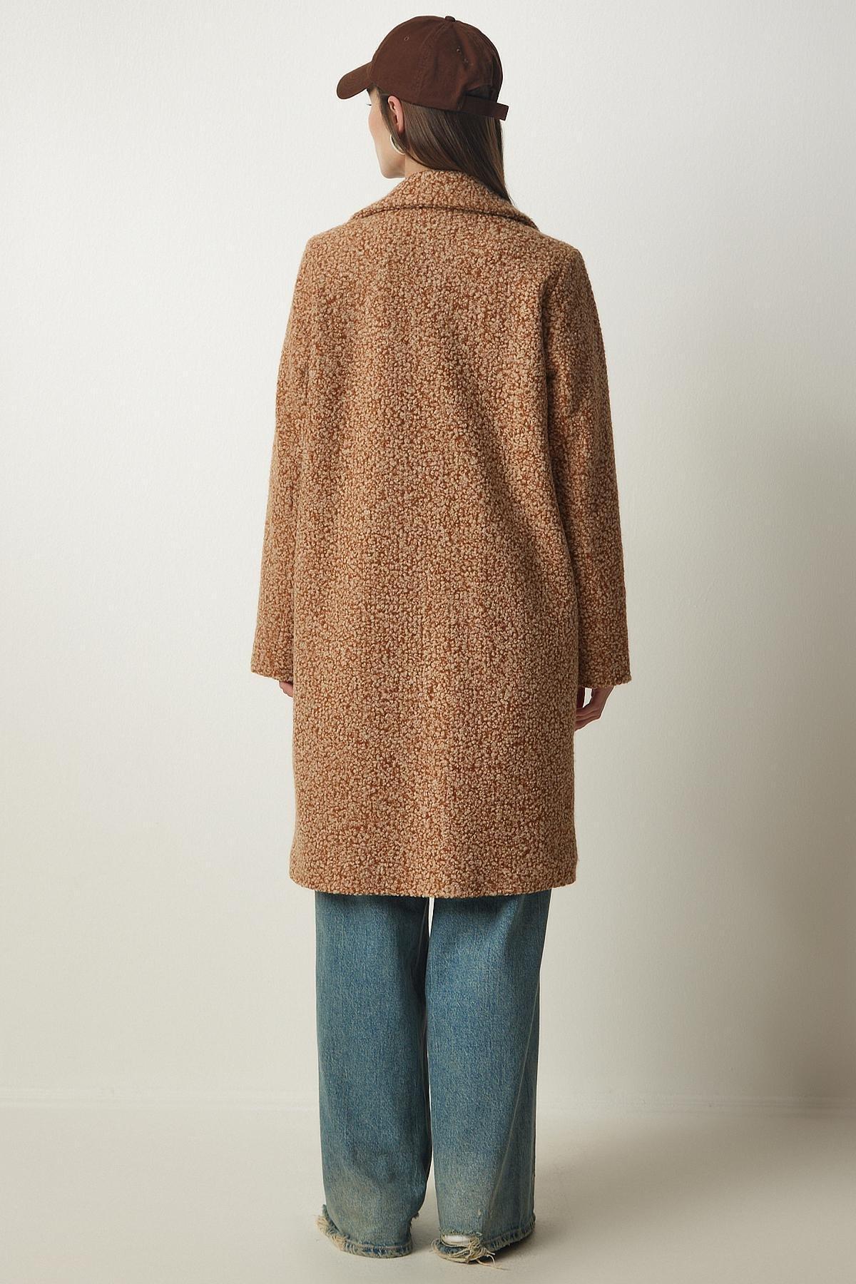Brown Midi Pocket Boucle Coat, , large image number 5