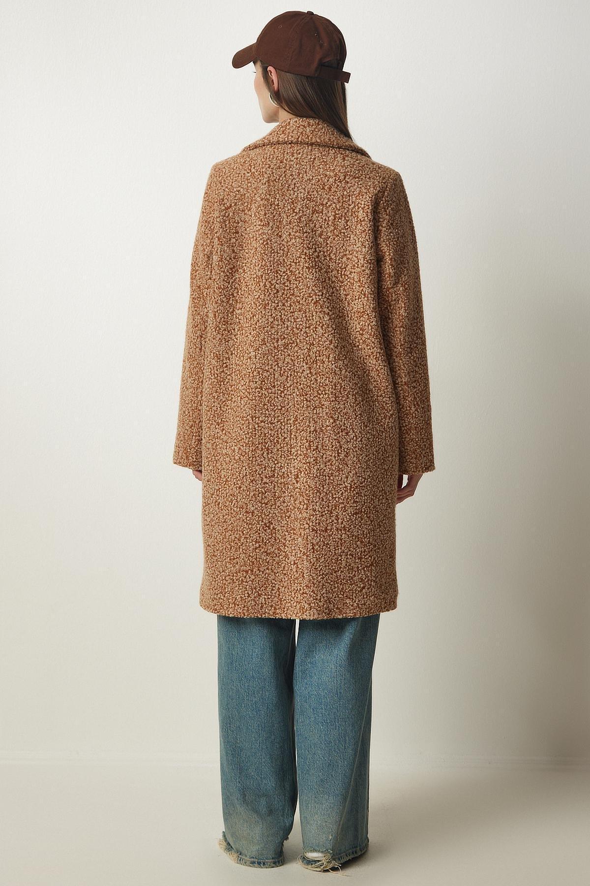 Happiness Istanbul - Brown Midi Pocket Boucle Coat