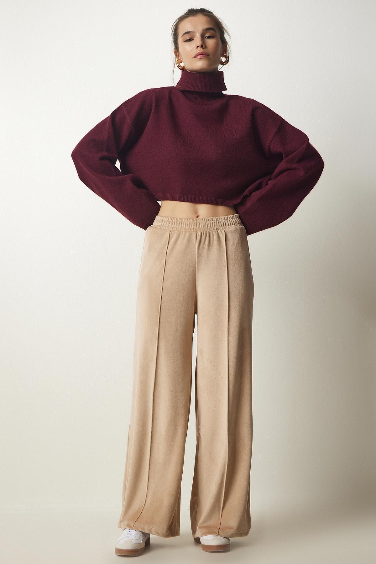 Cream Palazzo Velvet Trousers, , large image number 0