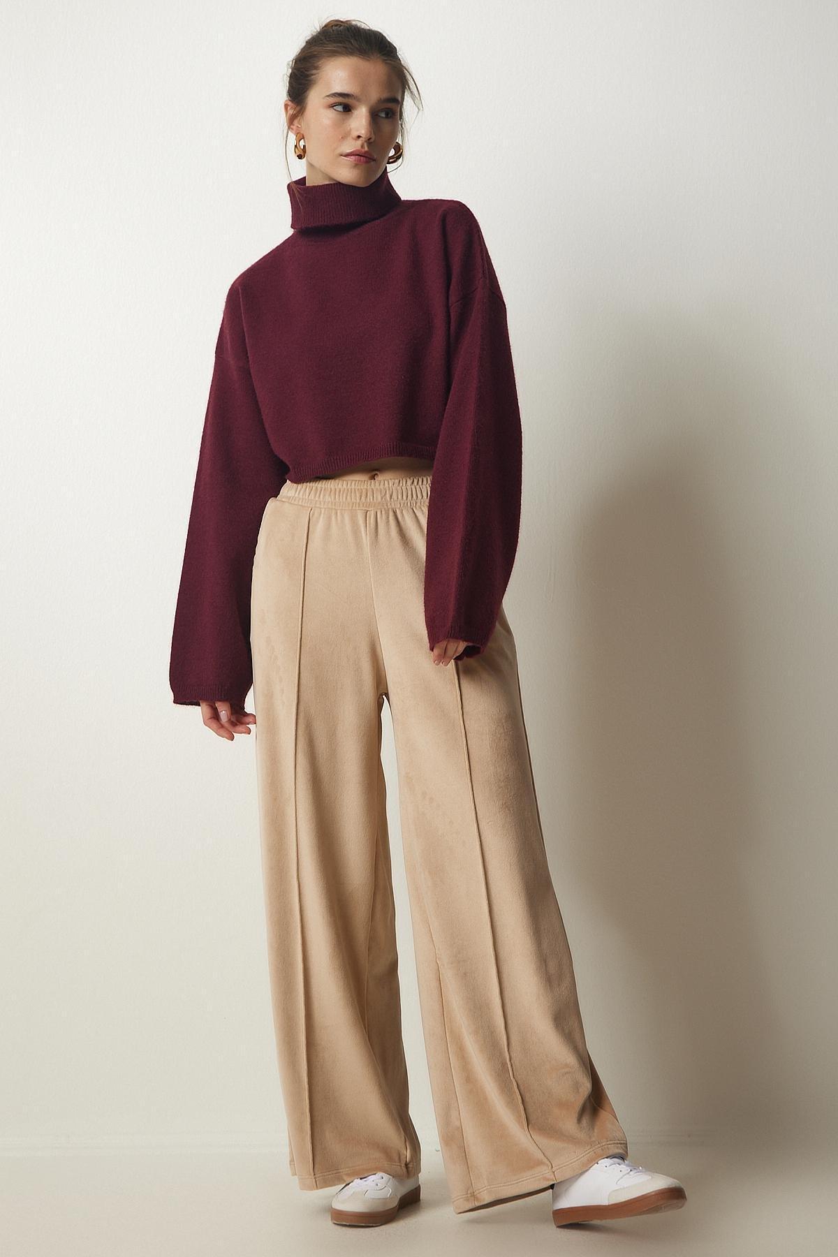 Cream Palazzo Velvet Trousers, , large image number 1