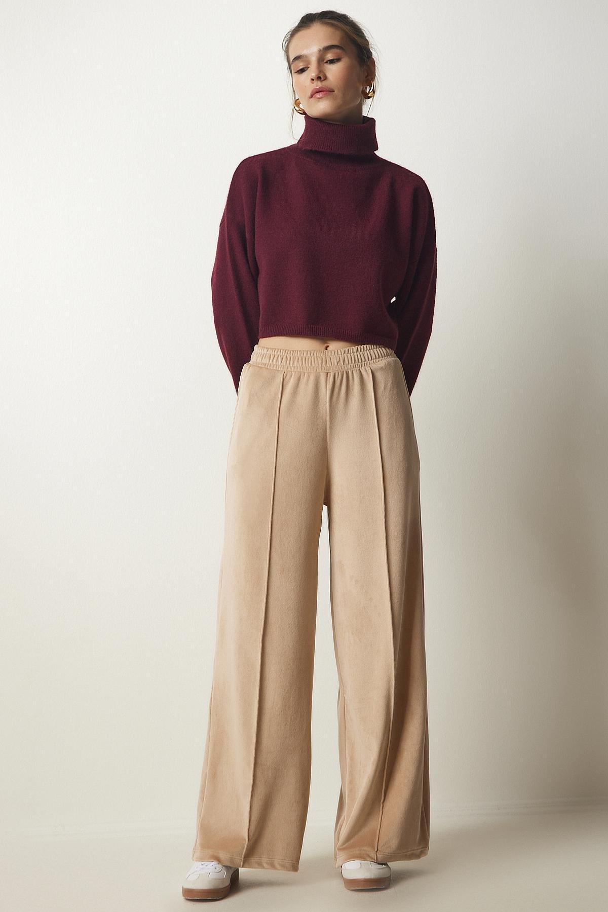 Cream Palazzo Velvet Trousers, , large image number 3
