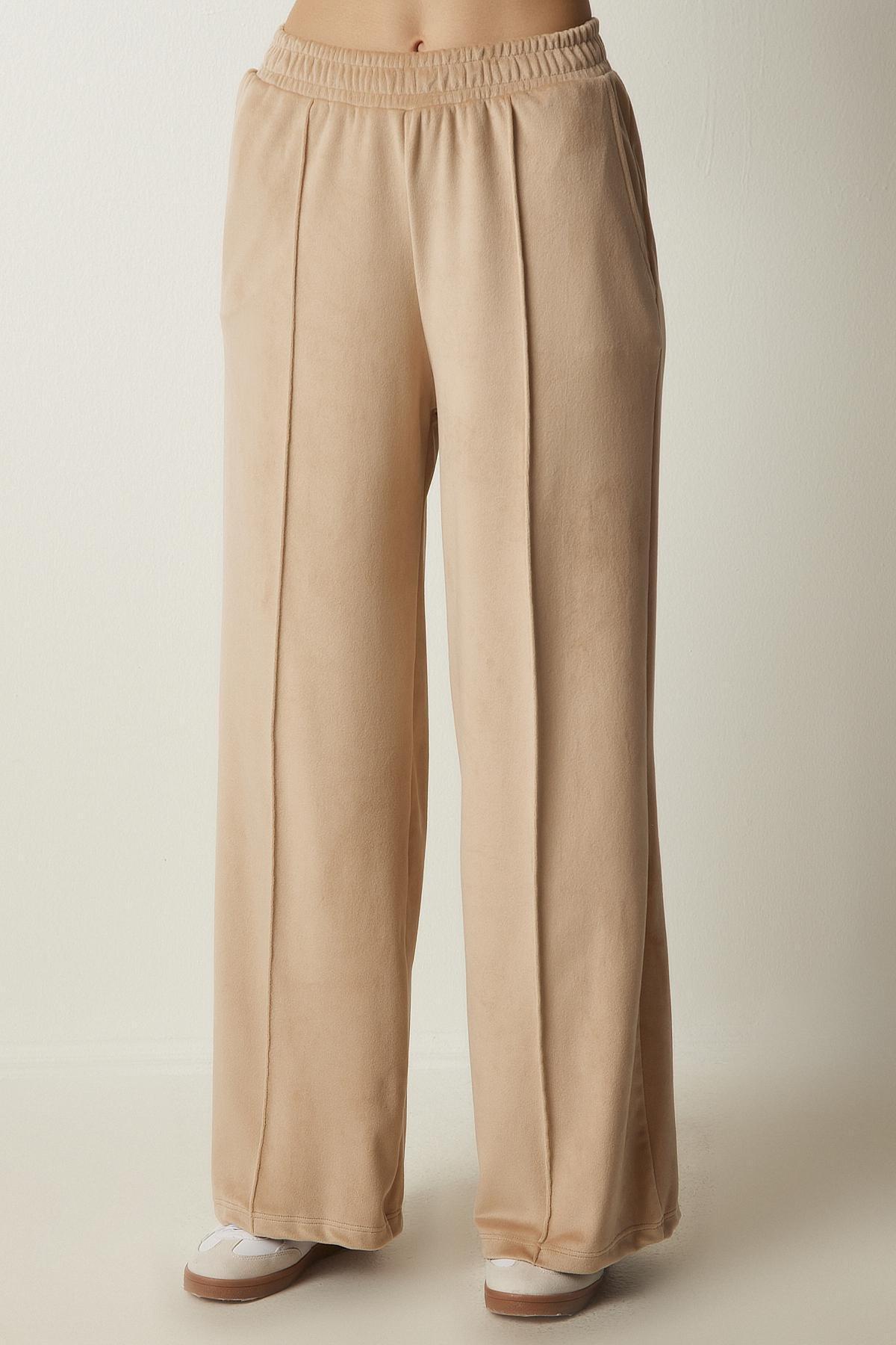 Cream Palazzo Velvet Trousers, , large image number 4