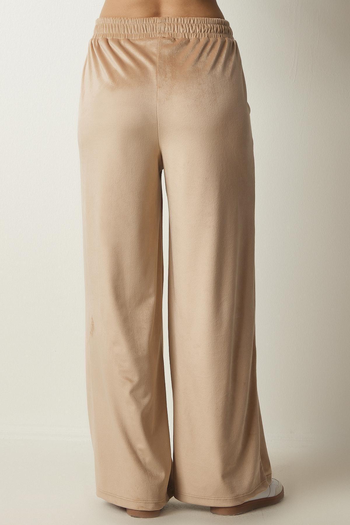 Cream Palazzo Velvet Trousers, , large image number 5