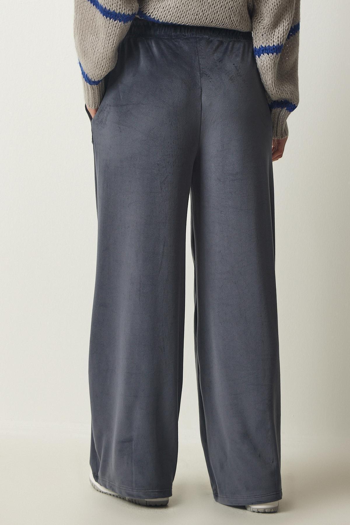 Grey Palazzo Velvet Trousers, , large image number 6