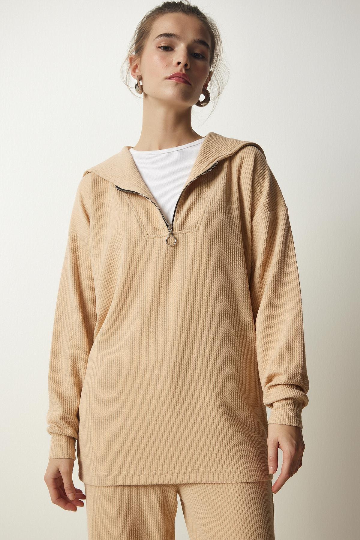 Beige Knitted Co-Ord Set, Cream, large image number 1