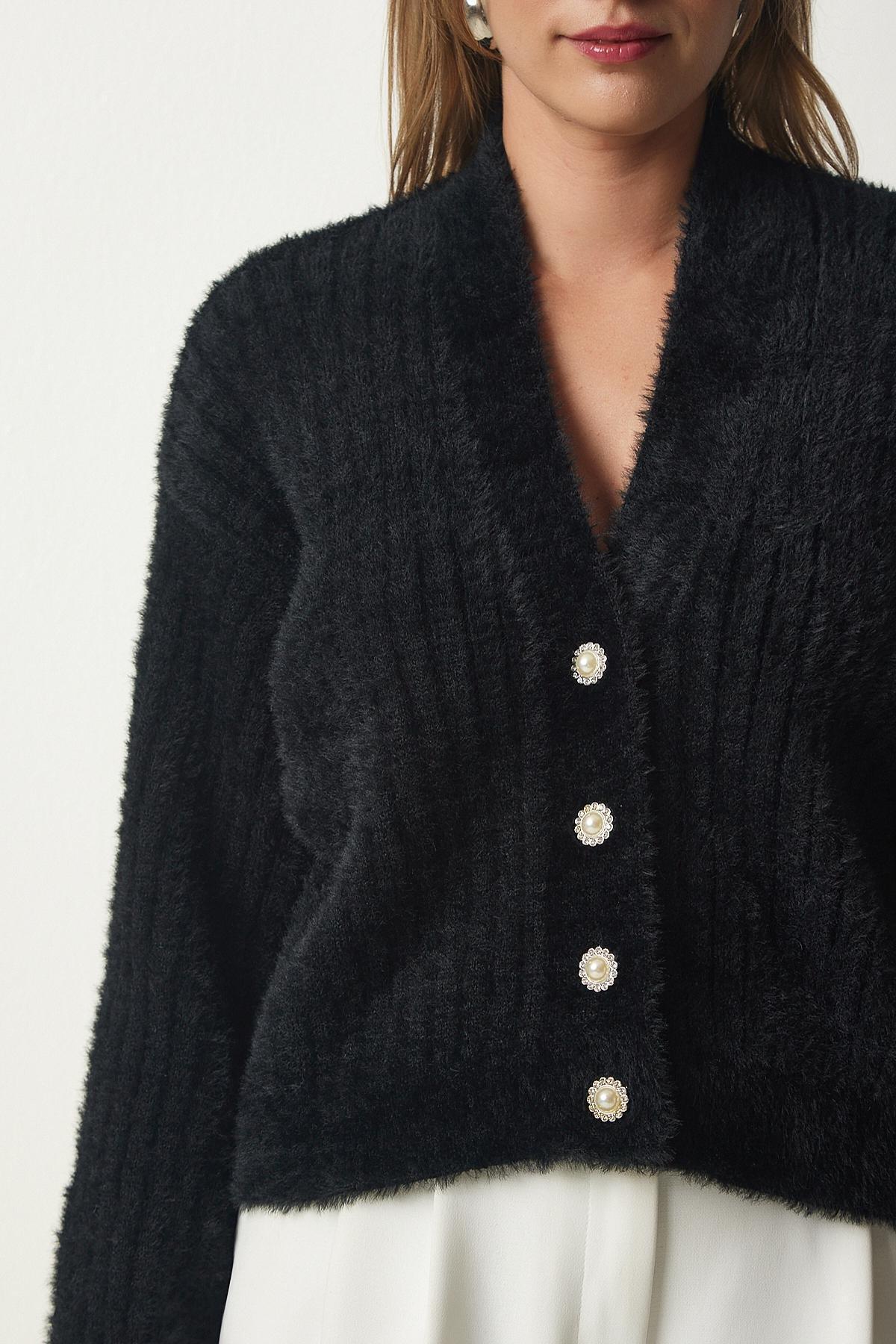 Black Pearl Button Bearded Cardigan, , large image number 2