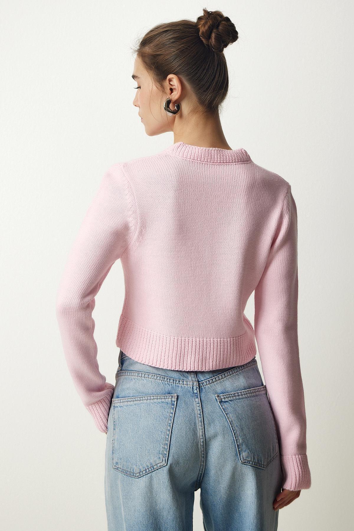 Pink V-Neck Crop Knitwear Sweater, LIGHT PINK, large image number 4