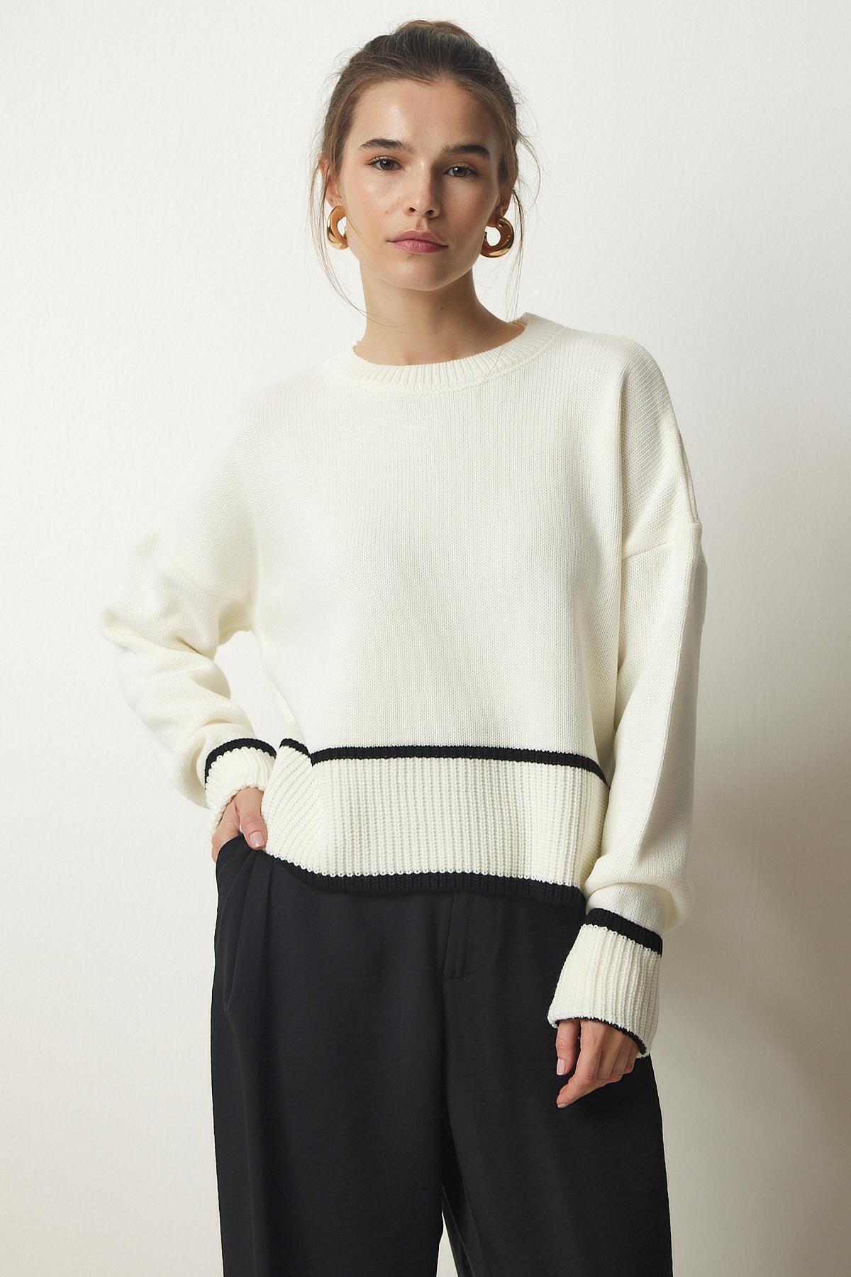 Ecru Ribbon Detailed Sweater, , large image number 1