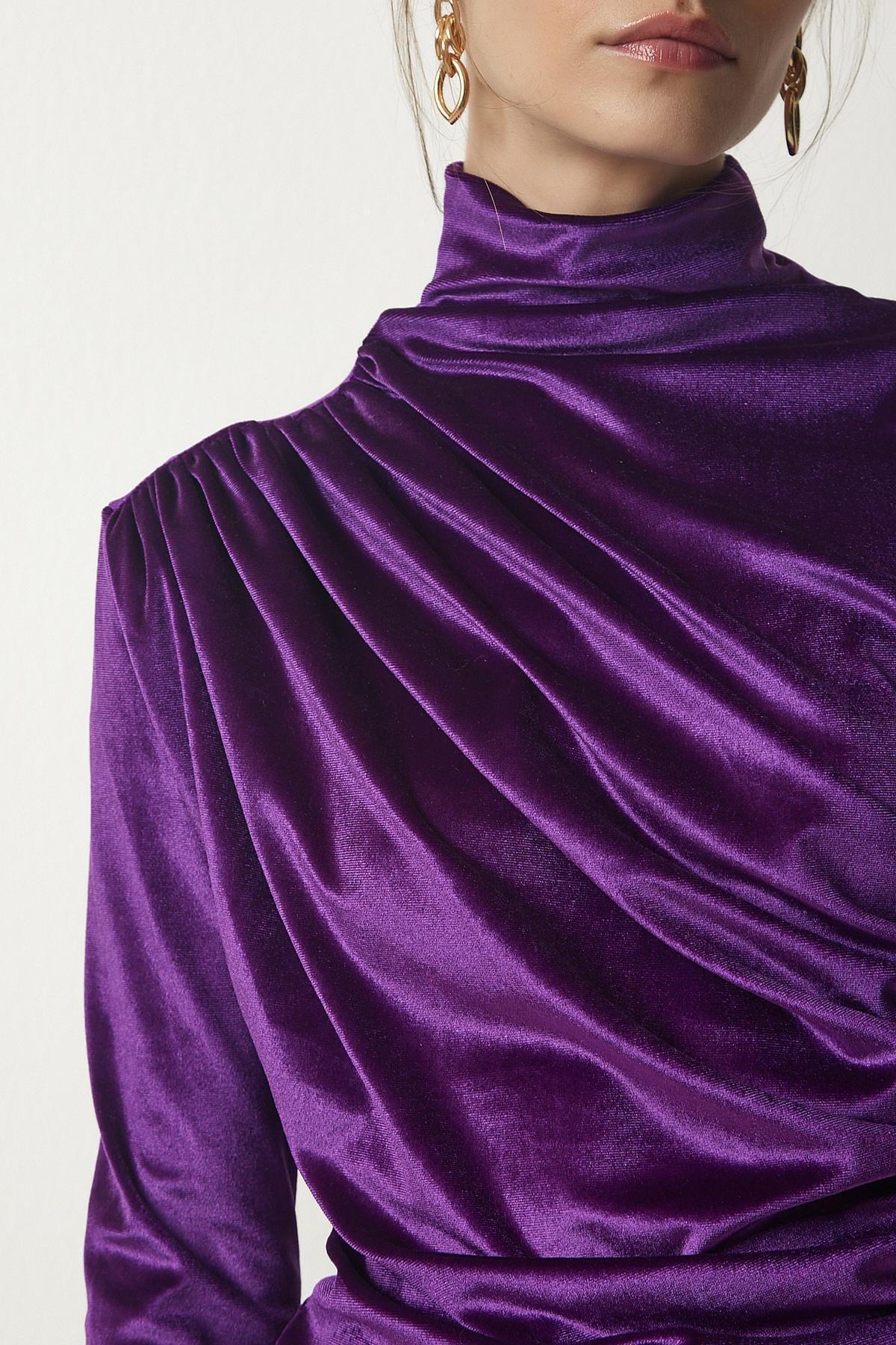 Purple Gathered Collared Blouse, Purple, large image number 2