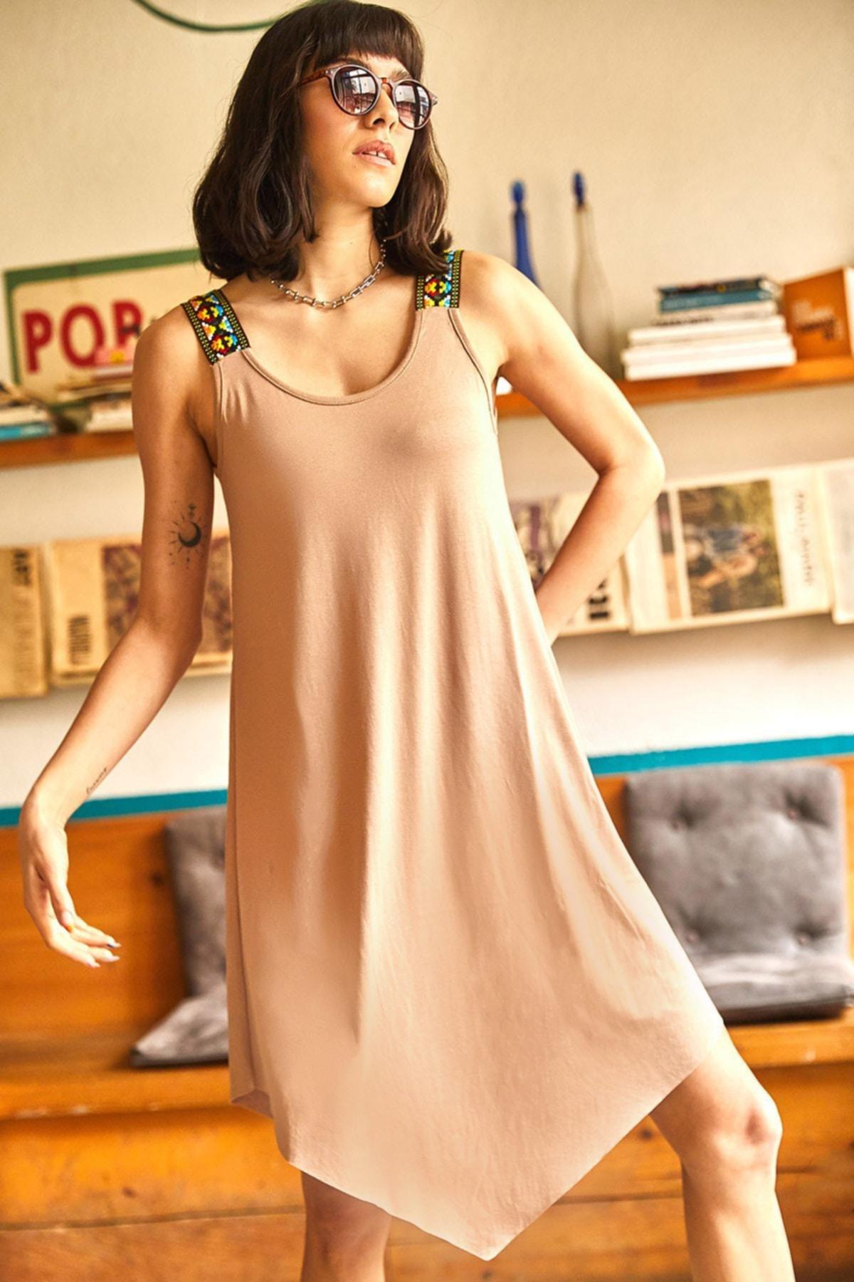 Beige Asymmetric Dress, Beige, large image number 1