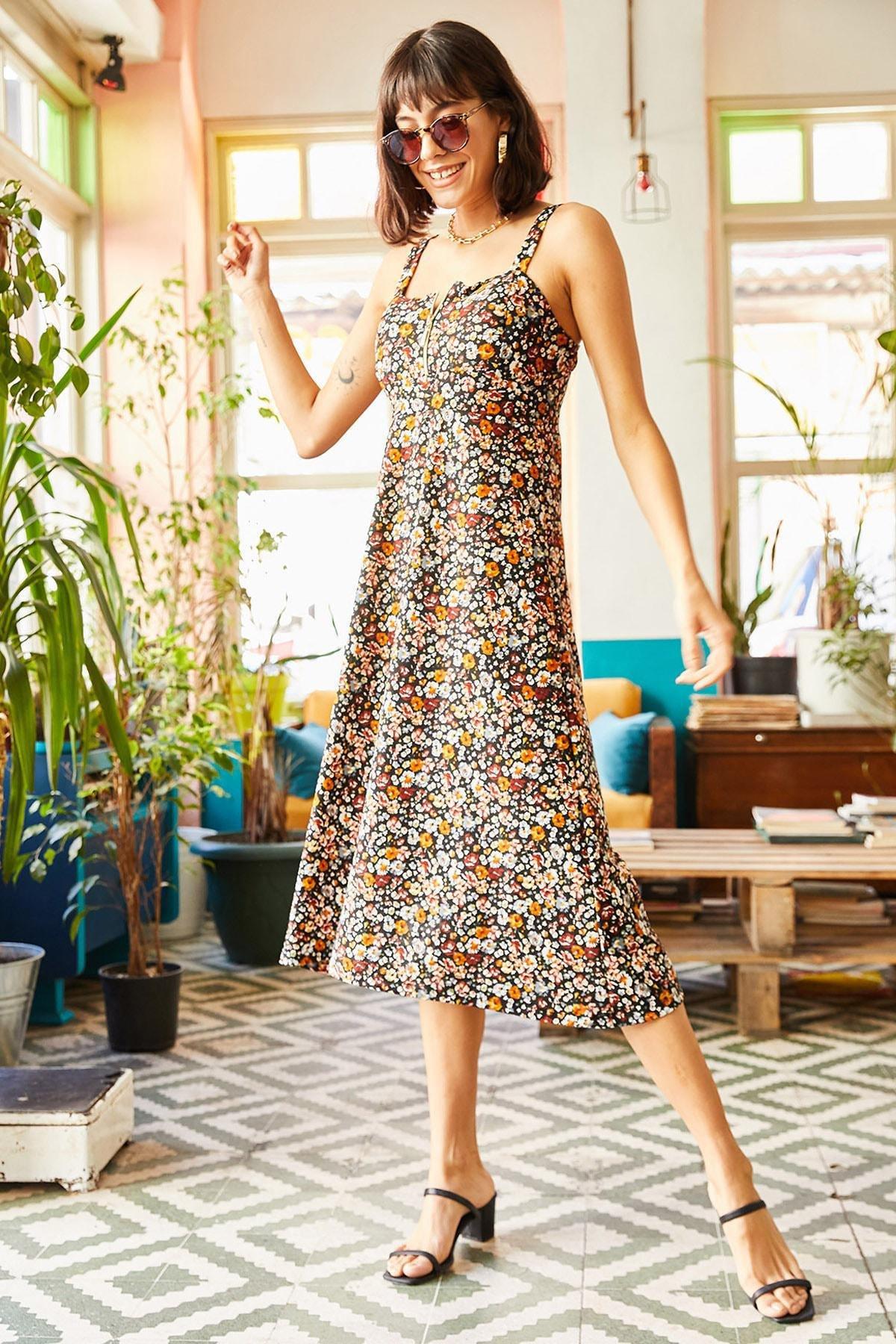 Multicolour Zippered Patterned Dress, , large image number 3