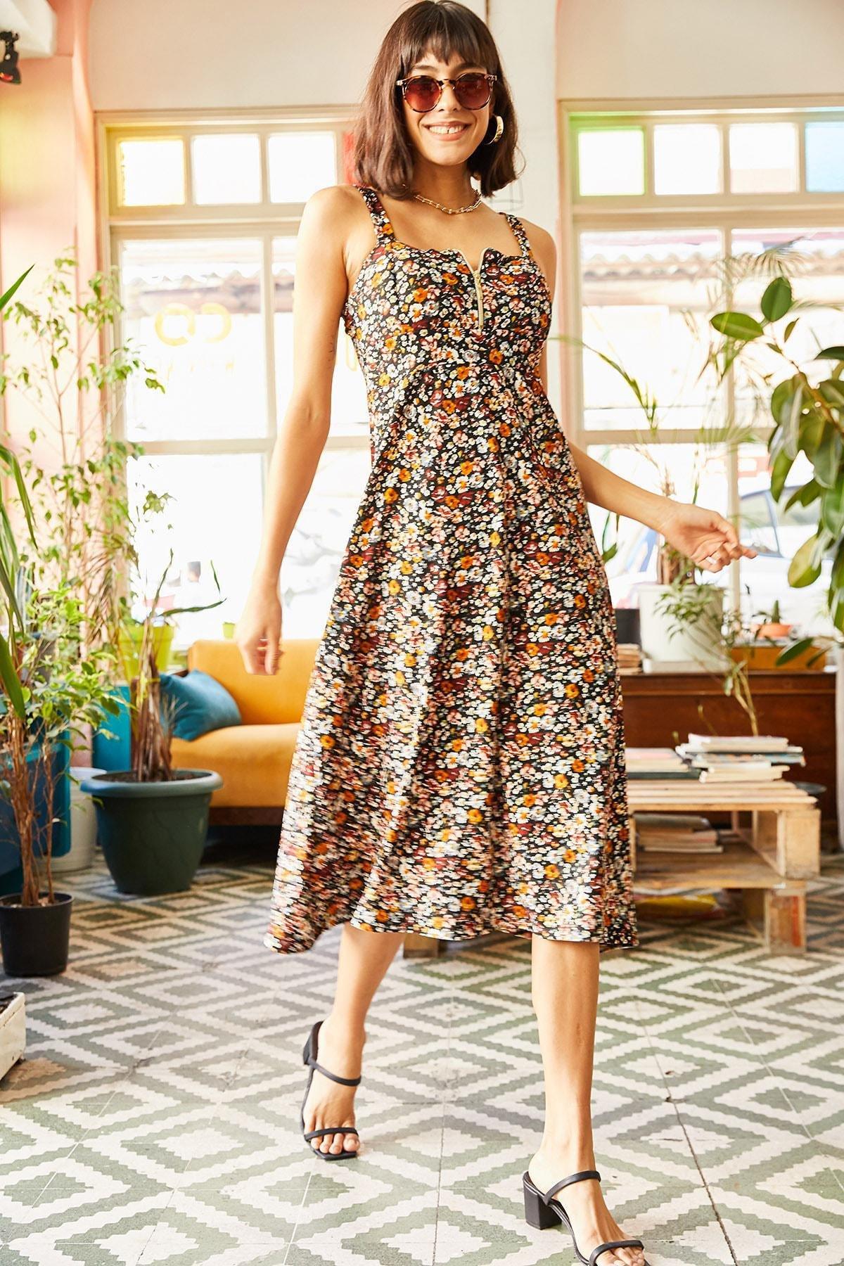 Multicolour Zippered Patterned Dress, , large image number 4
