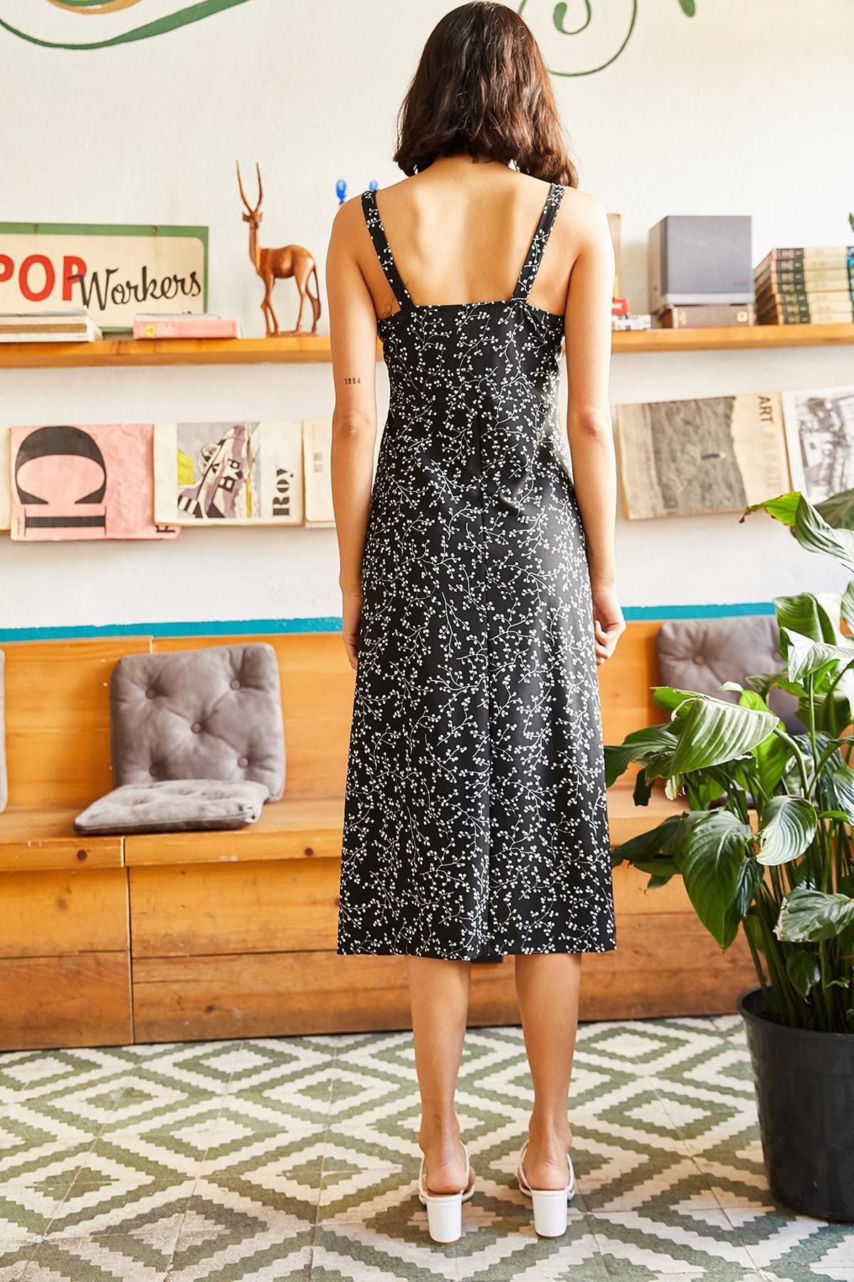 Black Zippered Patterned Dress, , large image number 1