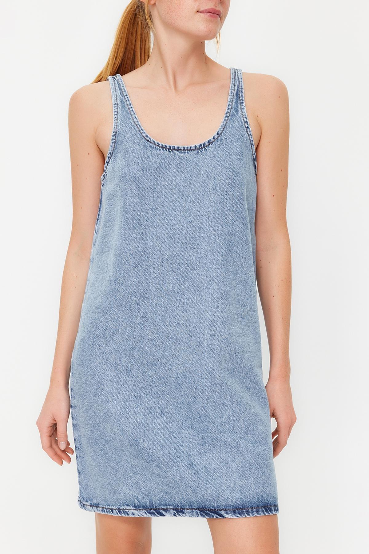 Blue Oversize Mini Denim Dress, , large image number 0