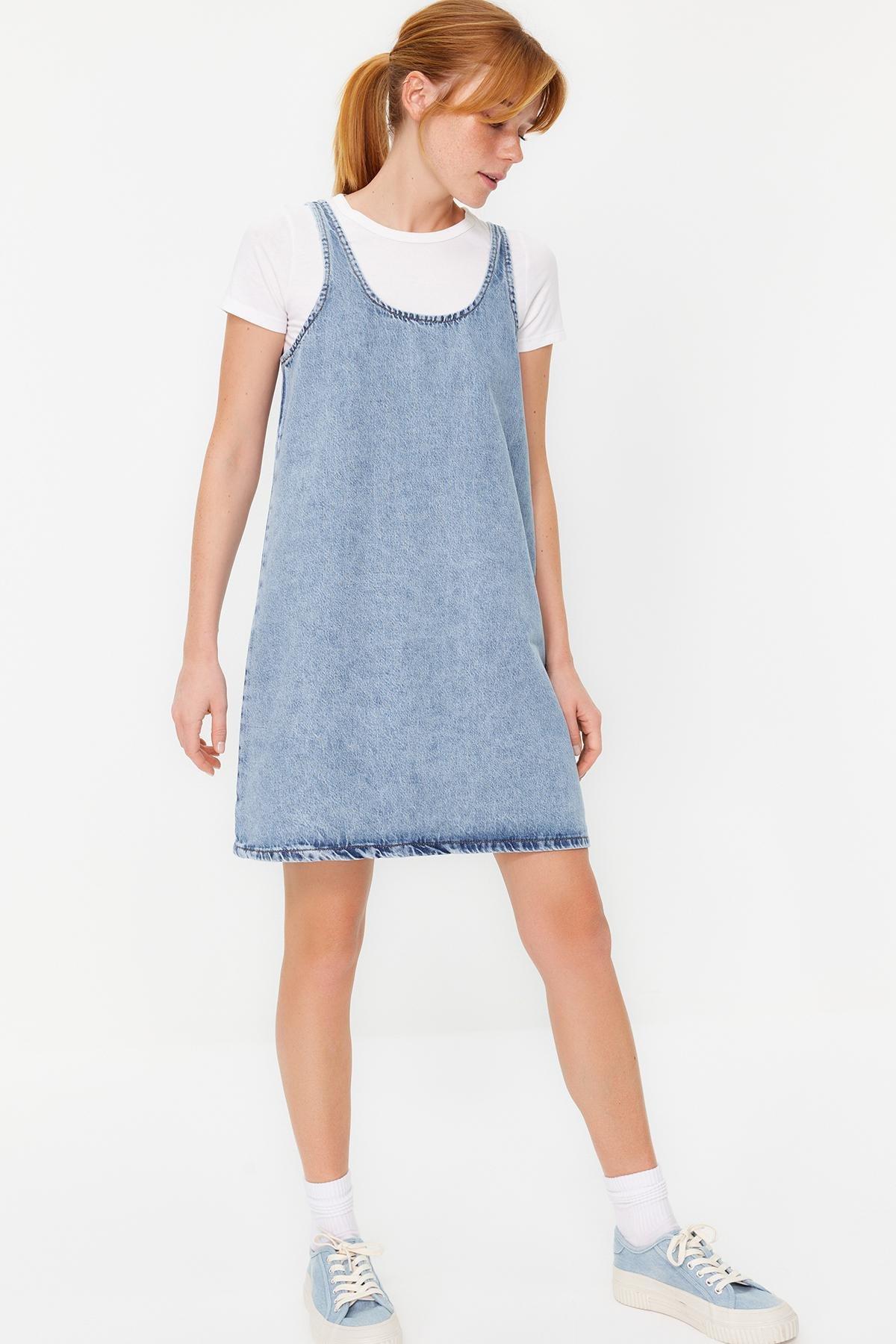 Blue Oversize Mini Denim Dress, , large image number 1