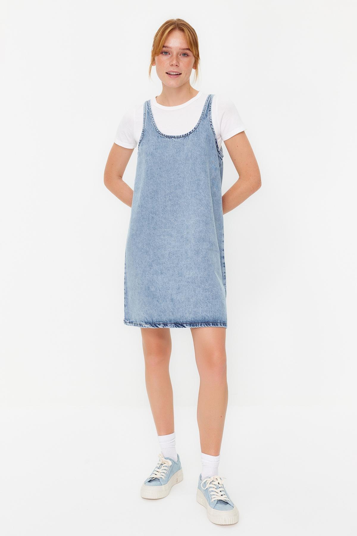 Blue Oversize Mini Denim Dress, , large image number 4