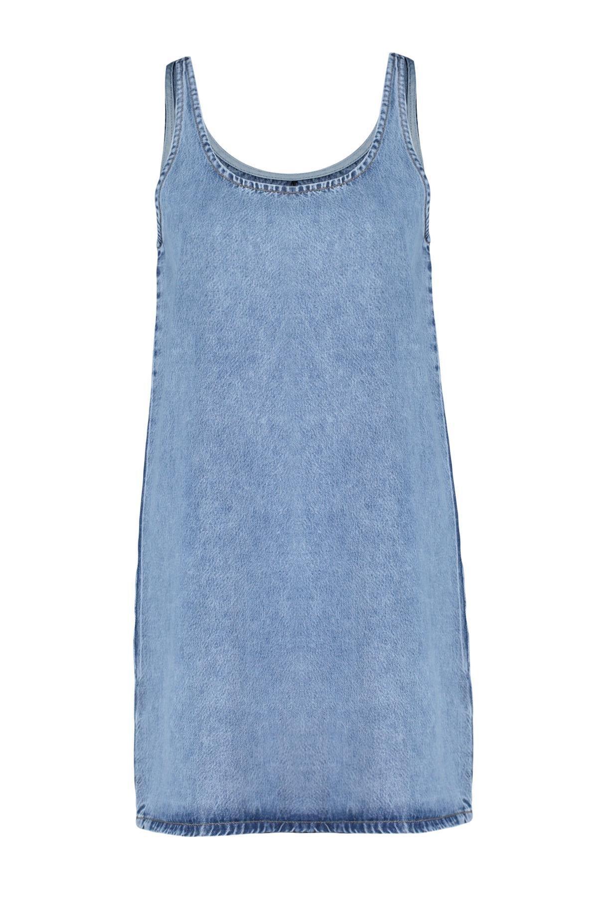 Blue Oversize Mini Denim Dress, , large image number 5