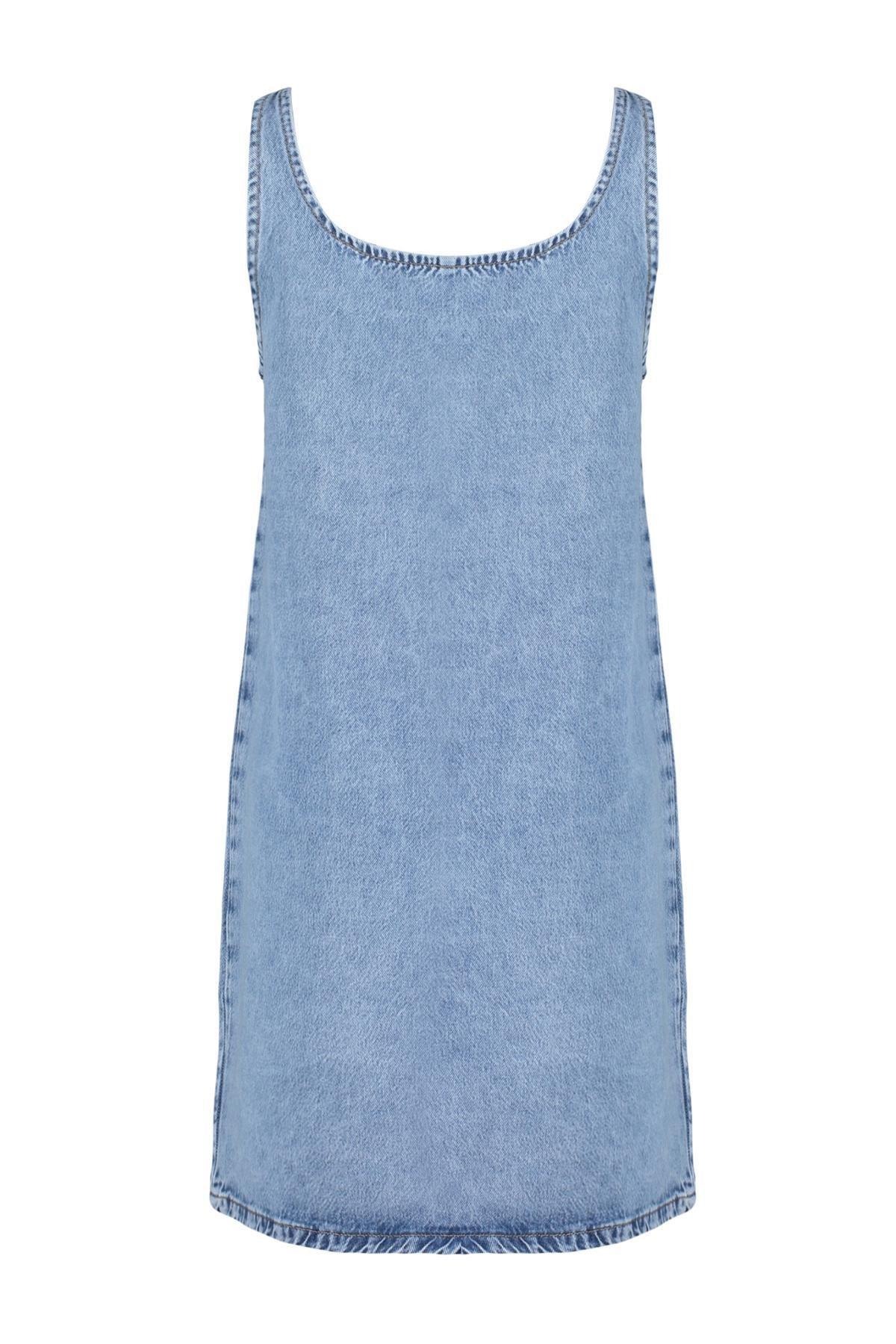 Blue Oversize Mini Denim Dress, , large image number 6
