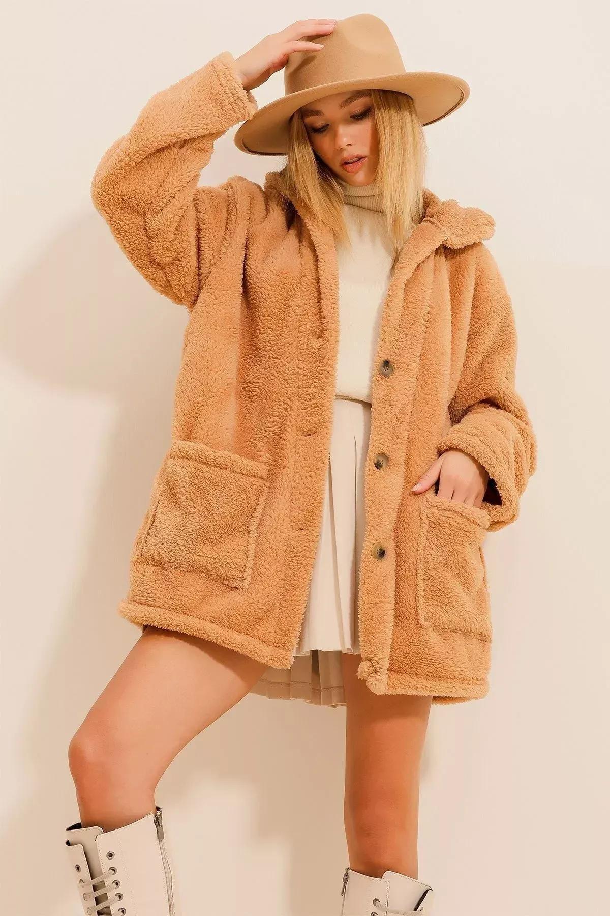 Beige Buttoned Oversize Jacket, , large image number 1