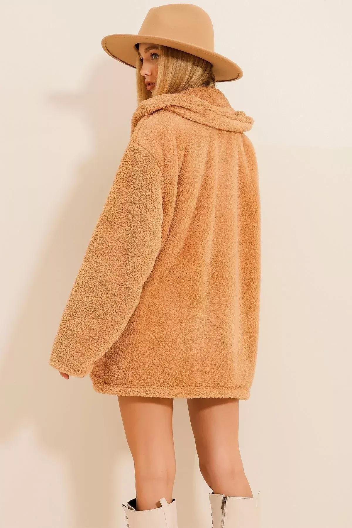 Beige Buttoned Oversize Jacket, , large image number 4