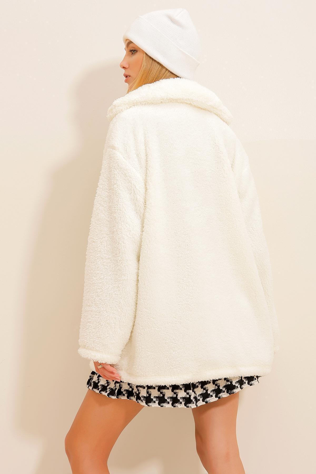 Ecru Buttoned Oversize Jacket, , large image number 4