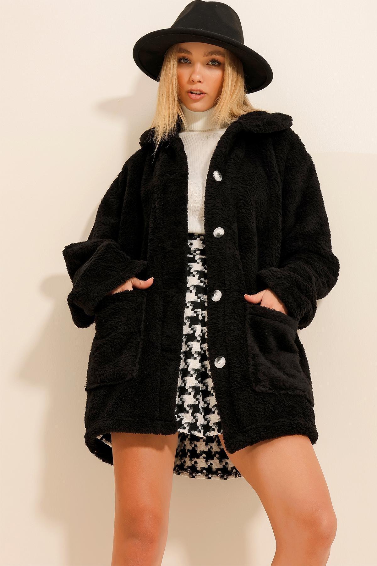 Black Buttoned Oversize Jacket, , large image number 1