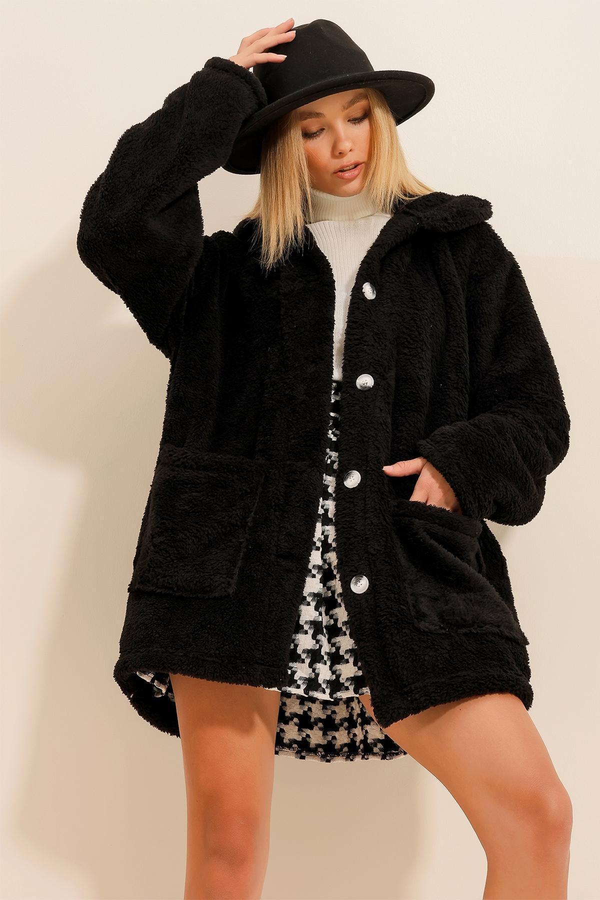 Black Buttoned Oversize Jacket, , large image number 2
