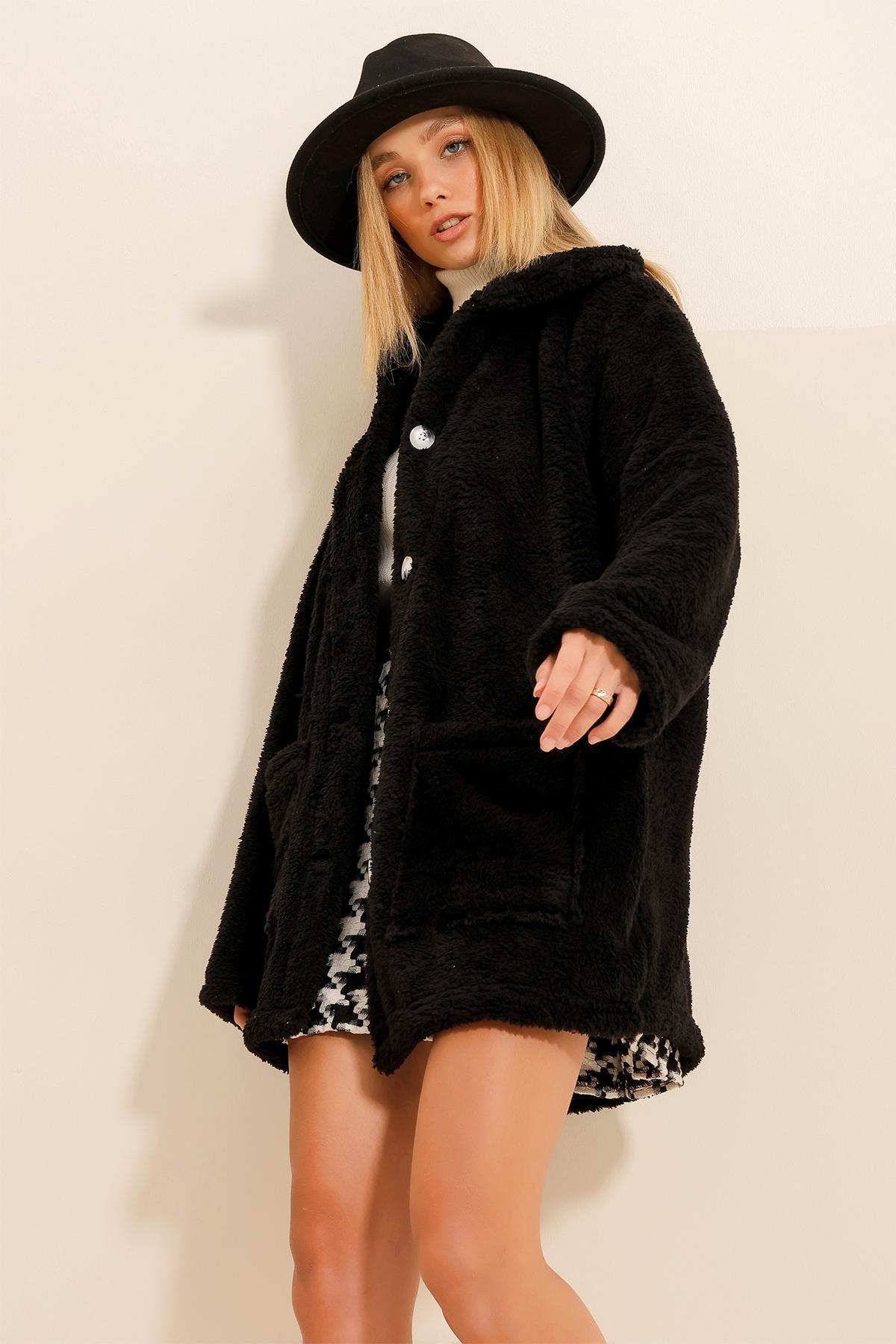 Black Buttoned Oversize Jacket, , large image number 4