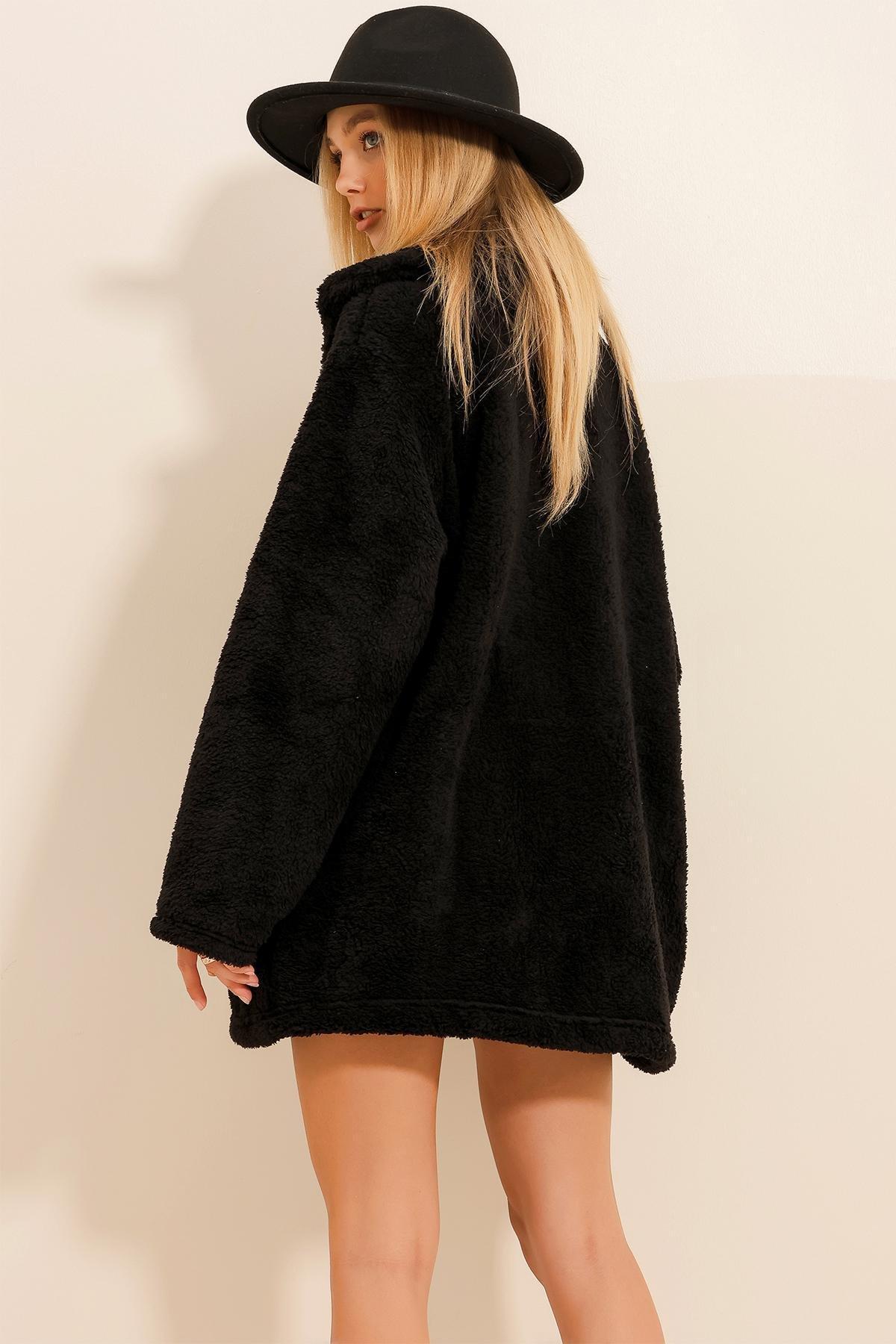 Black Buttoned Oversize Jacket, , large image number 5