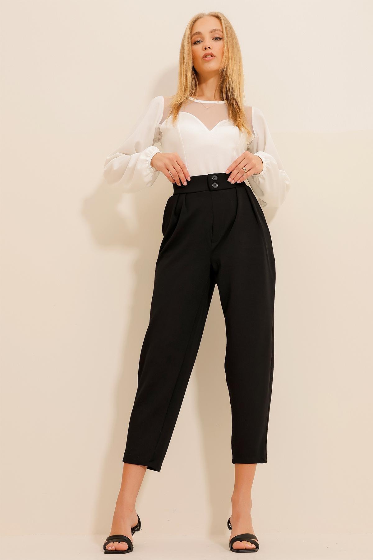 Womens Black High Waist Carrot Trousers ALC-X11148, single, , large image number 0