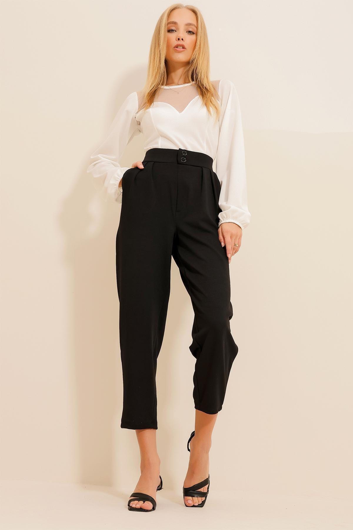 Womens Black High Waist Carrot Trousers ALC-X11148, single, , large image number 1