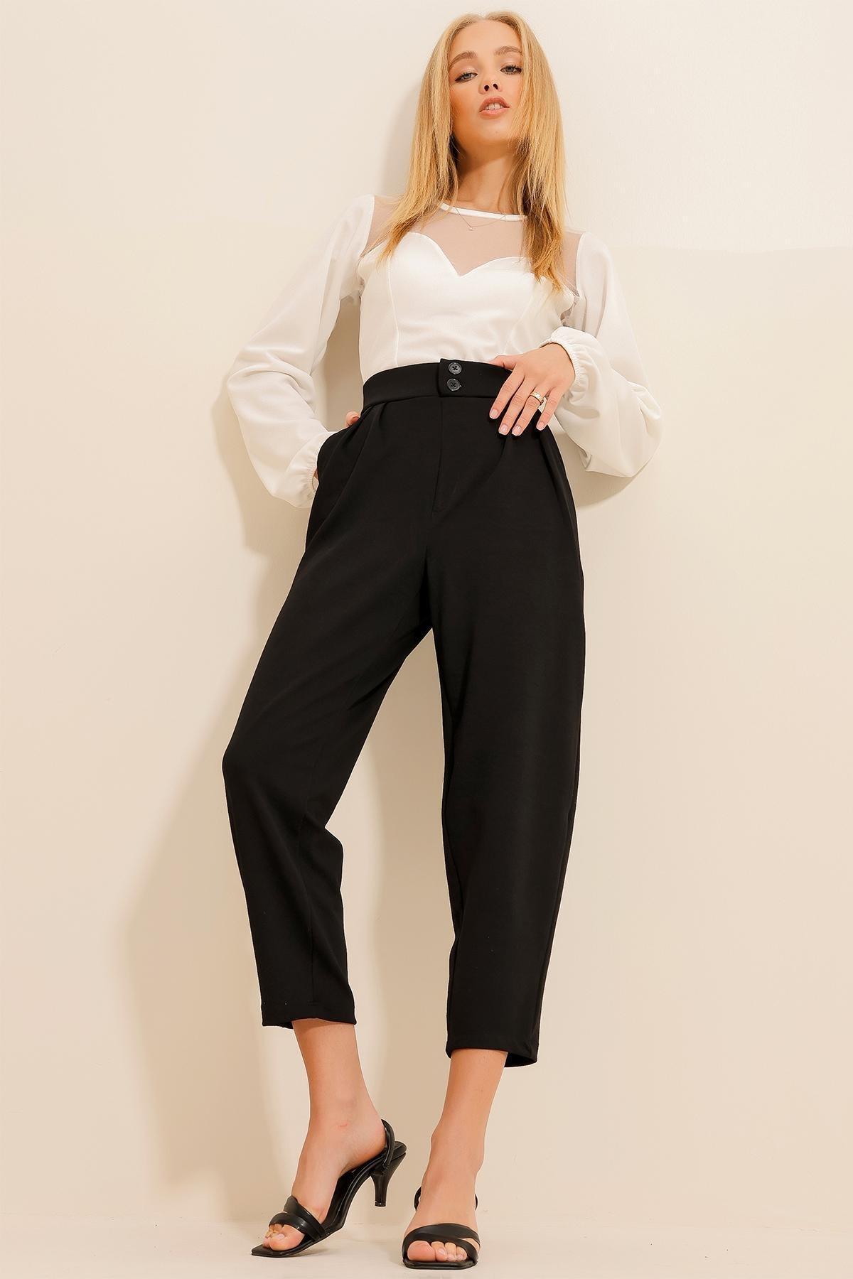 Womens Black High Waist Carrot Trousers ALC-X11148, single, , large image number 2