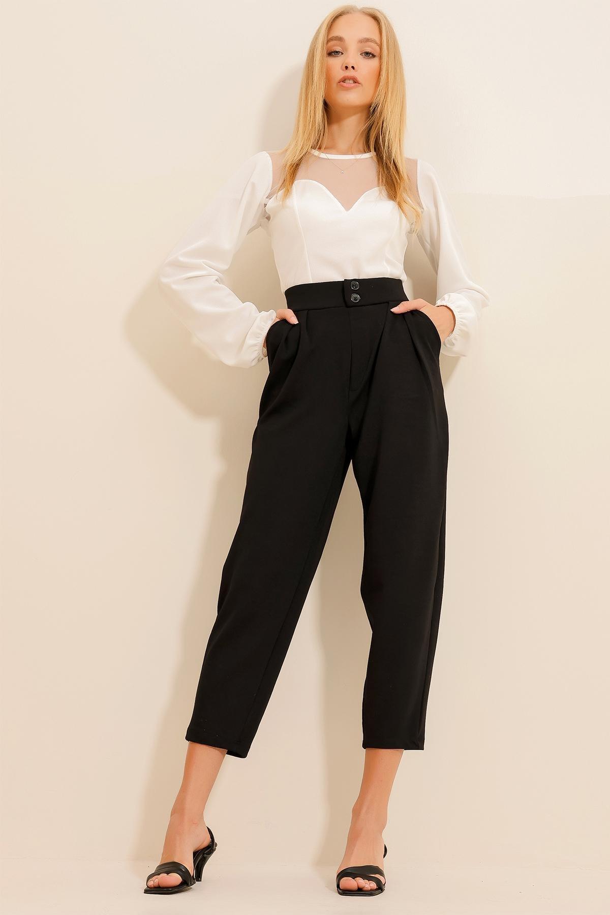 Womens Black High Waist Carrot Trousers ALC-X11148, single, , large image number 3