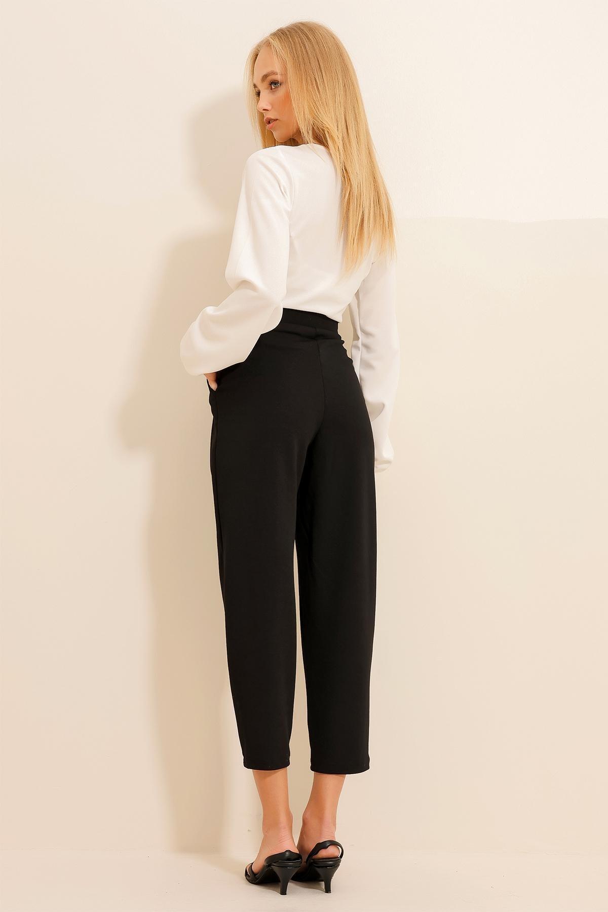 Womens Black High Waist Carrot Trousers ALC-X11148, single, , large image number 4