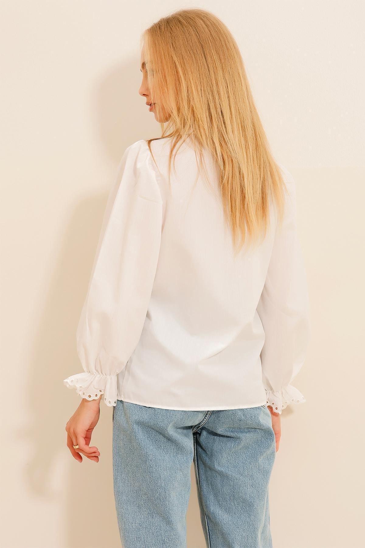 White Embroidered Balloon Sleeve Shirt, , large image number 3