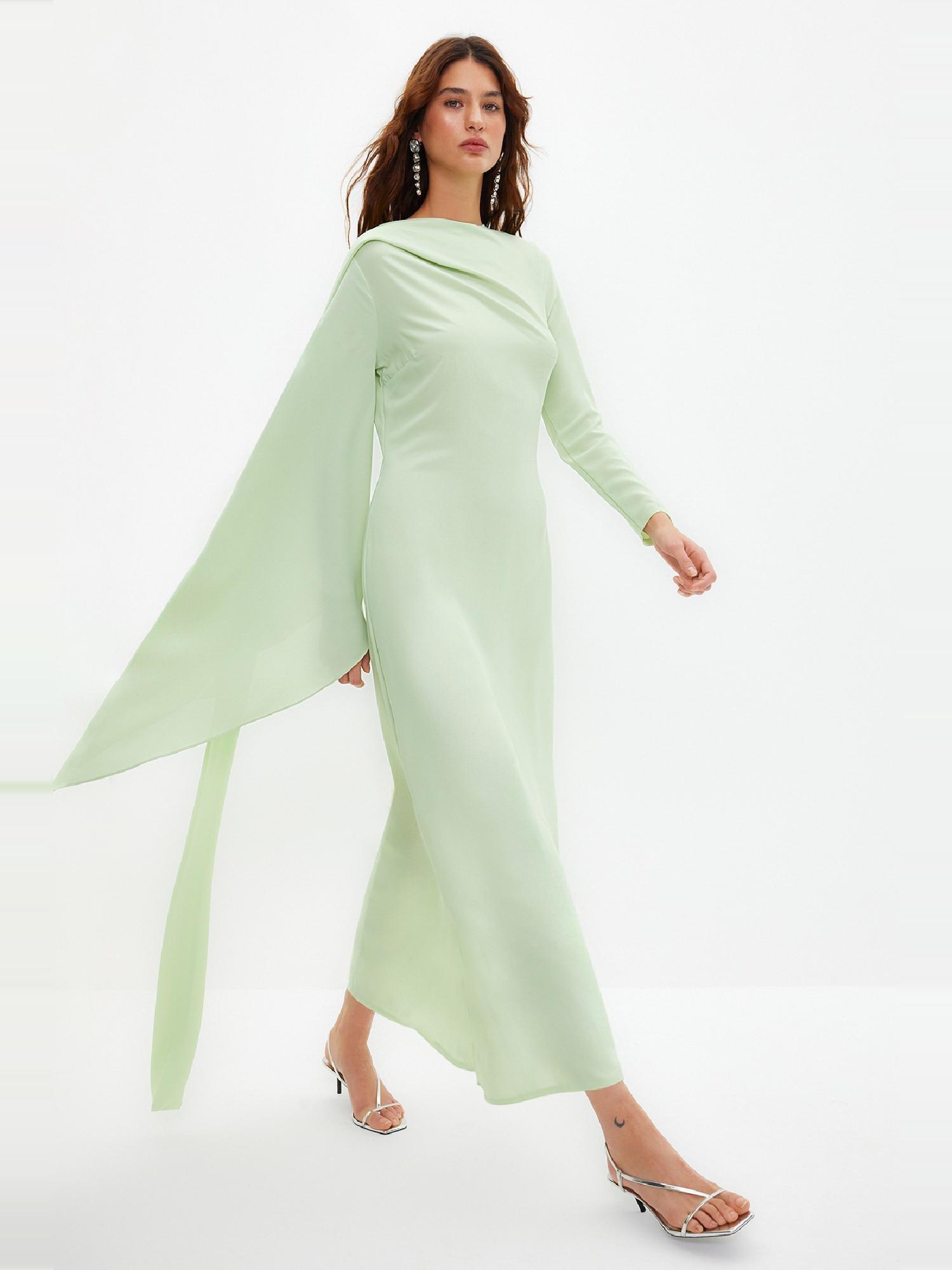 Green Detailed Occasionwear Dress, , large image number 4
