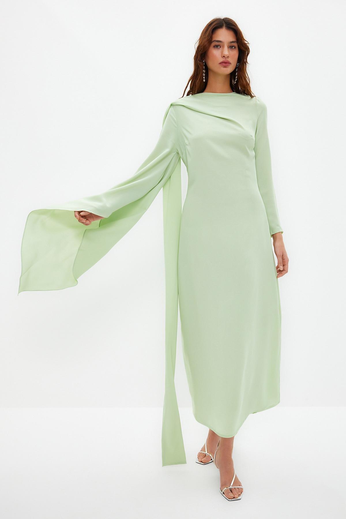Green Detailed Occasionwear Dress, , large image number 7
