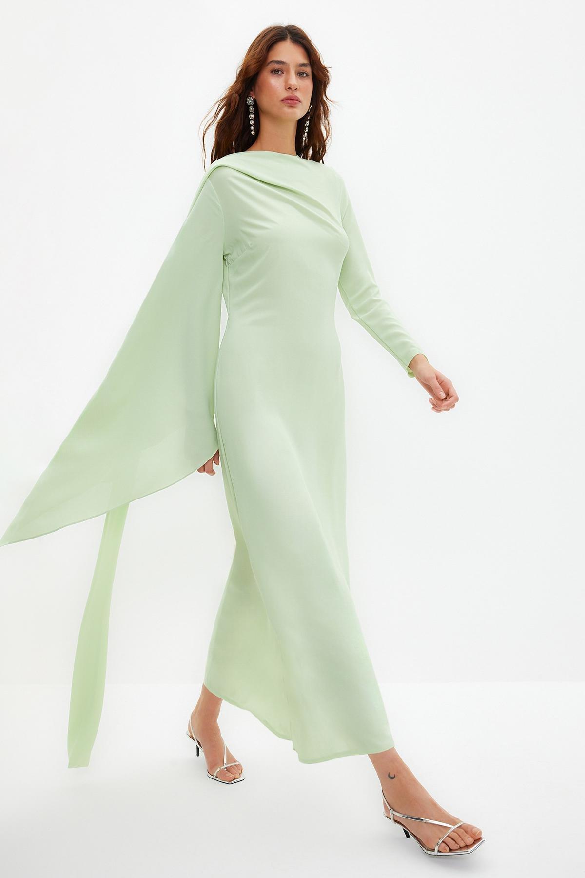 Green Detailed Occasionwear Dress, , large image number 9