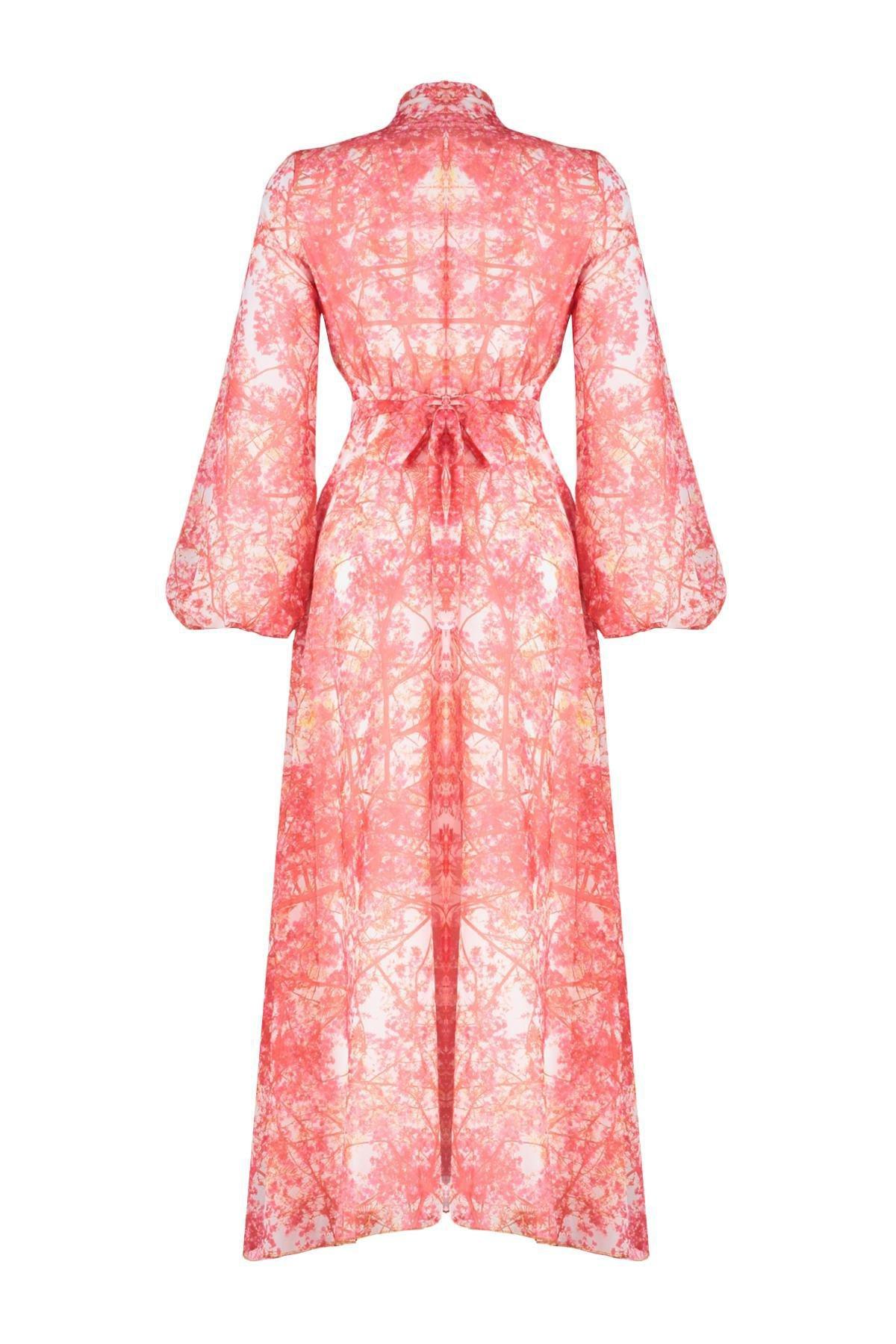 Red Floral Pattern Chiffon Occasion Wear Dress, , large image number 5