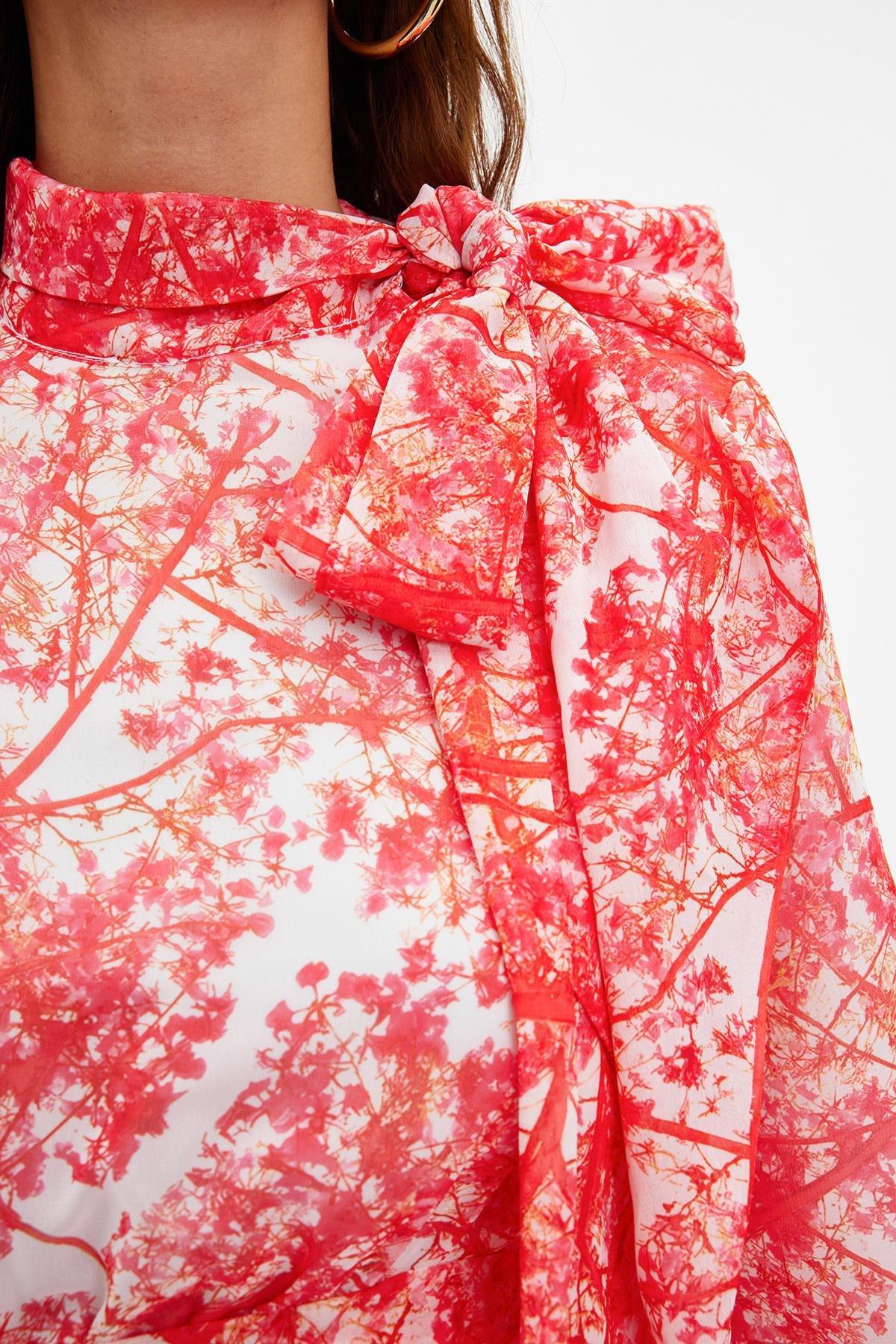 Red Floral Pattern Chiffon Occasion Wear Dress, , large image number 6