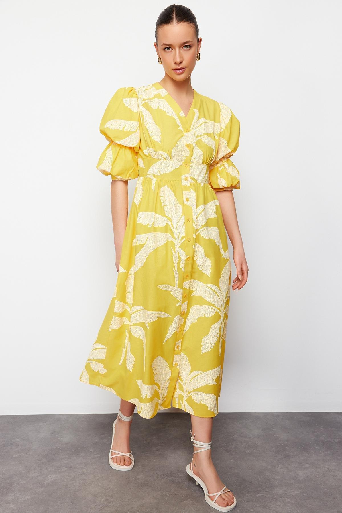 Flower Tropical Milkmaid Midi Dress, , medium