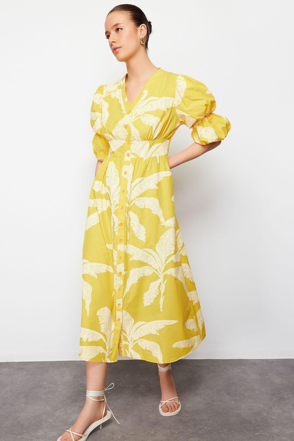 Flower Tropical Milkmaid Midi Dress, , large image number 1
